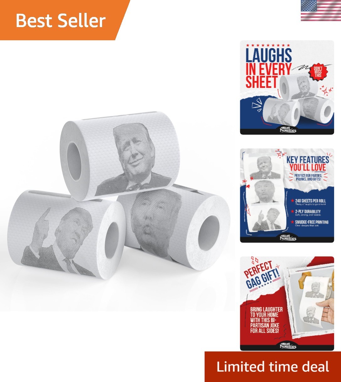 Novelty Political Humor Toilet Paper – 3 Rolls, 240 Sheets – Perfect for Parties