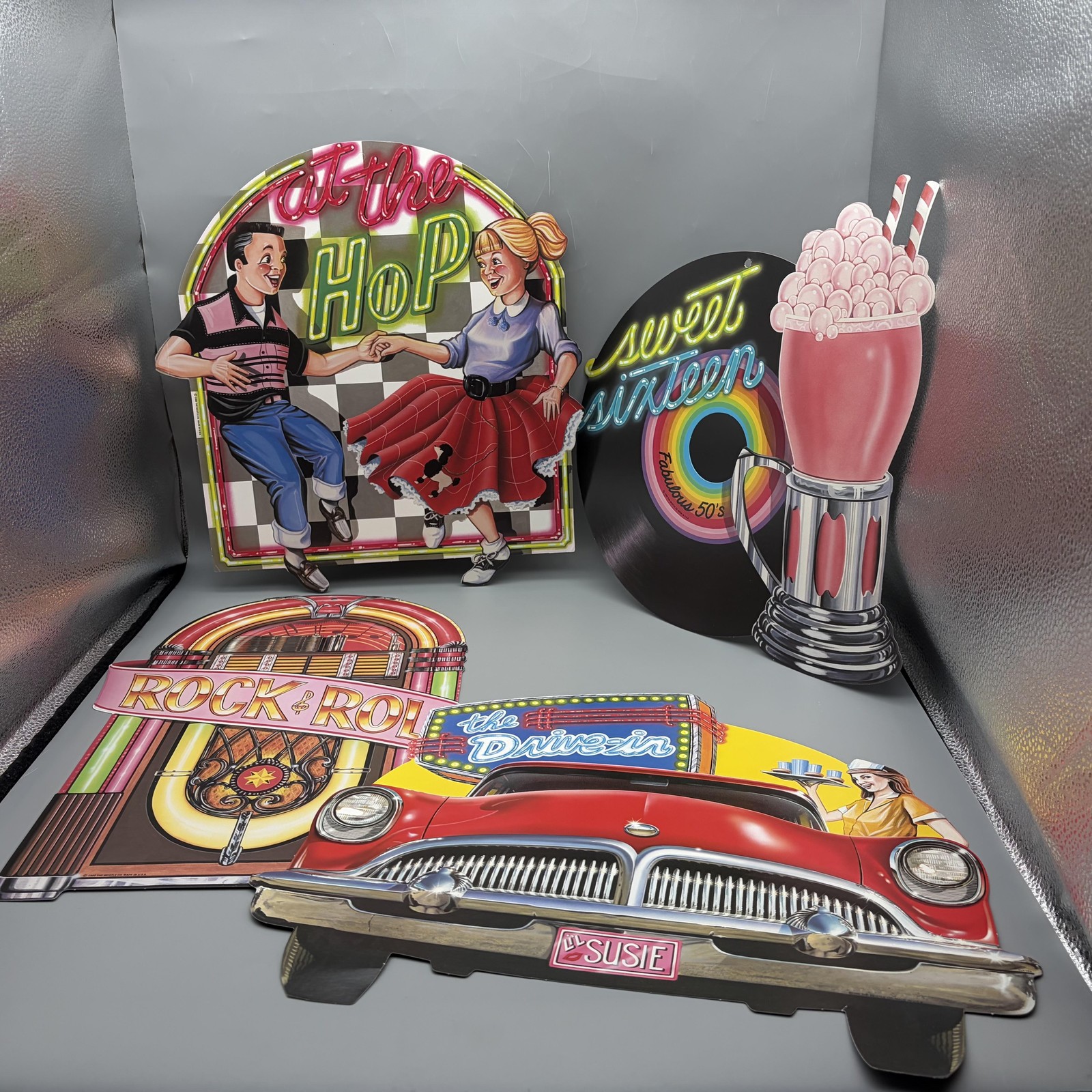 Vintage Beistle Rock & Roll Hanging Decorations Set Of 4 50s Party Diner Jukebox