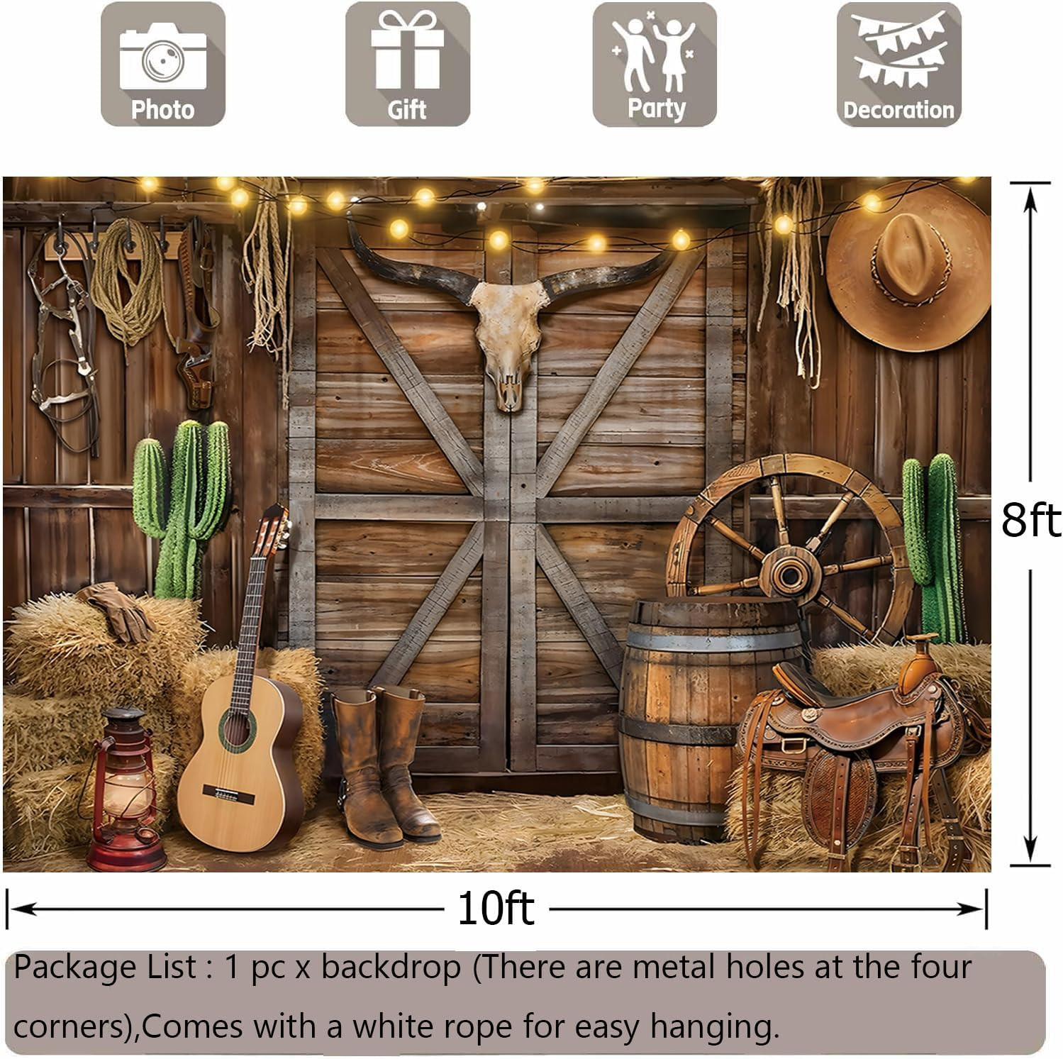 Western Cowboy Backdrop 10X8Ft Western Party Decorations Rodeo Wild West Country