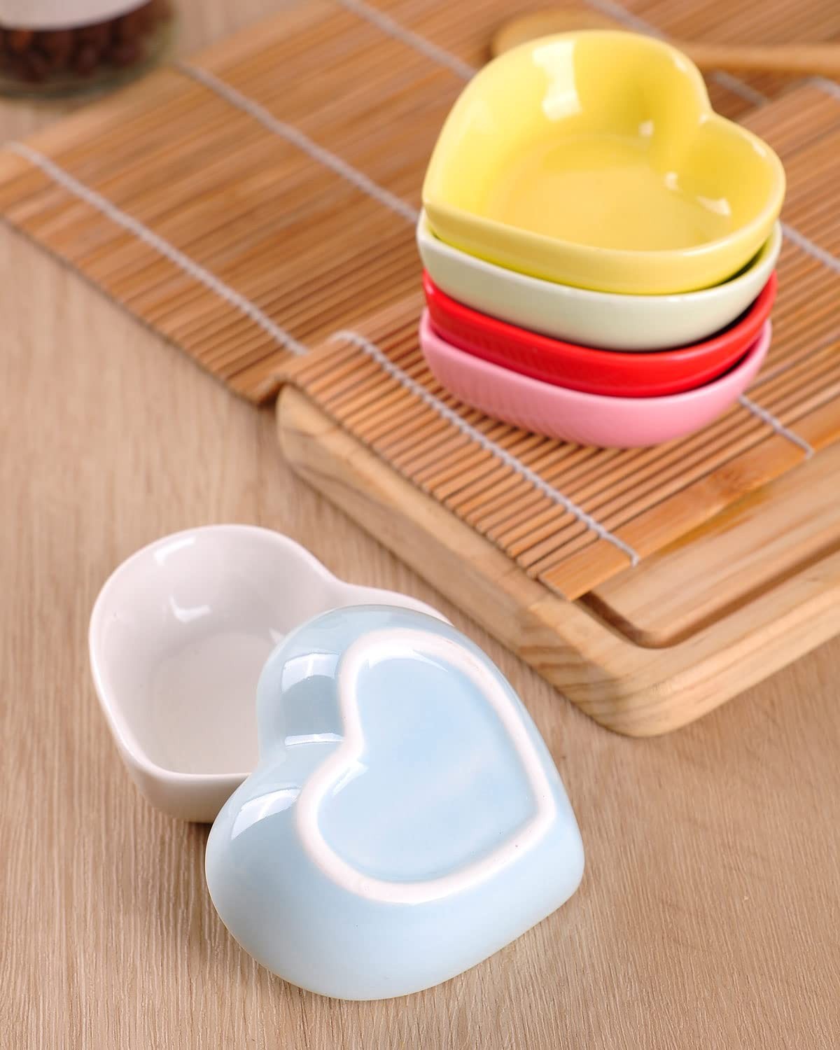WHJY White Love Heart Shaped Ceramic Side Dish Bowl, Contemporary Porcelain Side