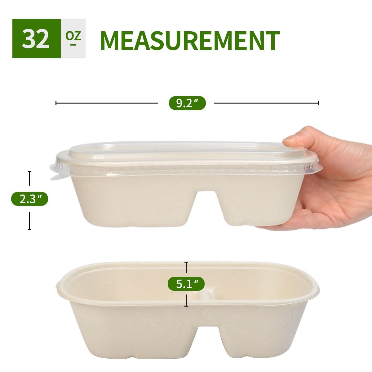 50 Pack Large 2 Compartment Paper Bowls With Lids Divider Food Containers Dispos