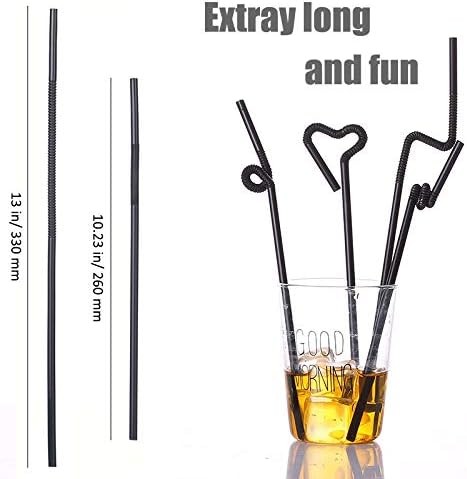 ALINK 200 PCS Flexible Black Plastic Drinking 200 Count (Pack of 1),