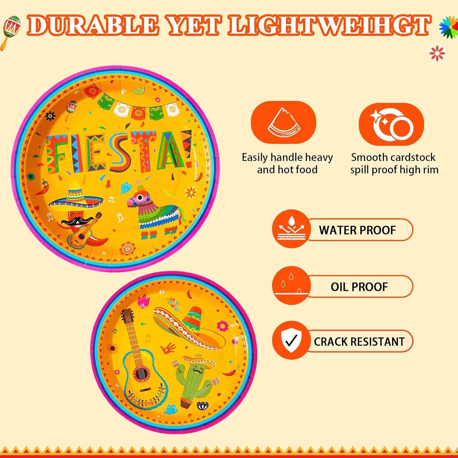 Fiesta Spanish Mexican Disposable Contemporary Multicolor Set (Plates, Napkins)