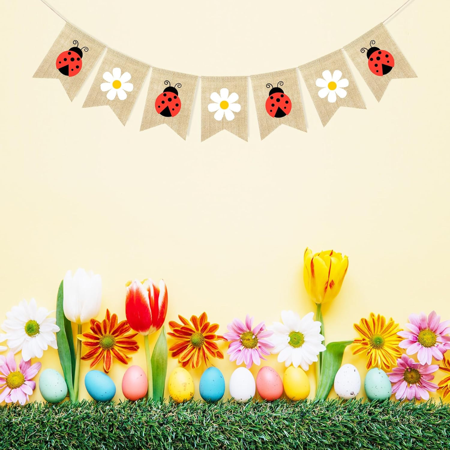 Daisy Ladybug Banner Burlap Bunting Garland Ladybug Party Decorations for Weddin