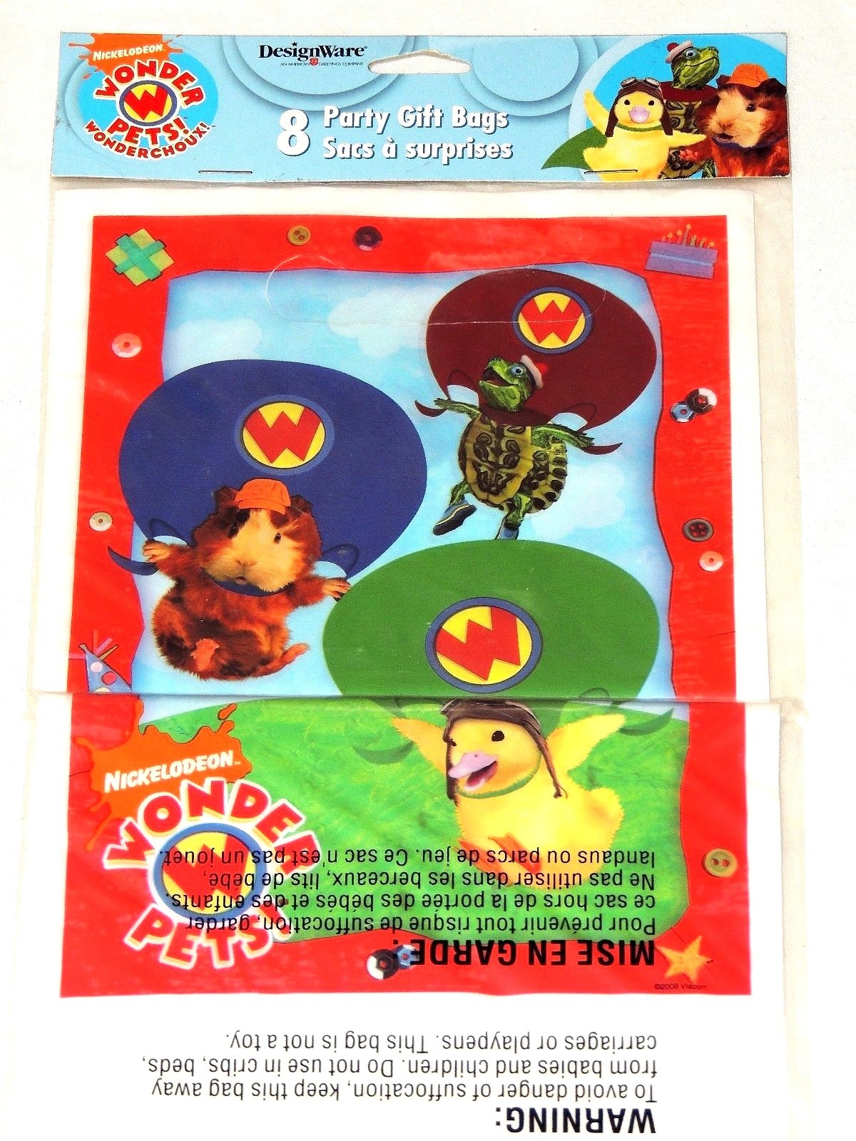WONDER PETS 8- PLASTIC TREAT BAGS , BIRTHDAY-CHILD PARTY SUPPLIES