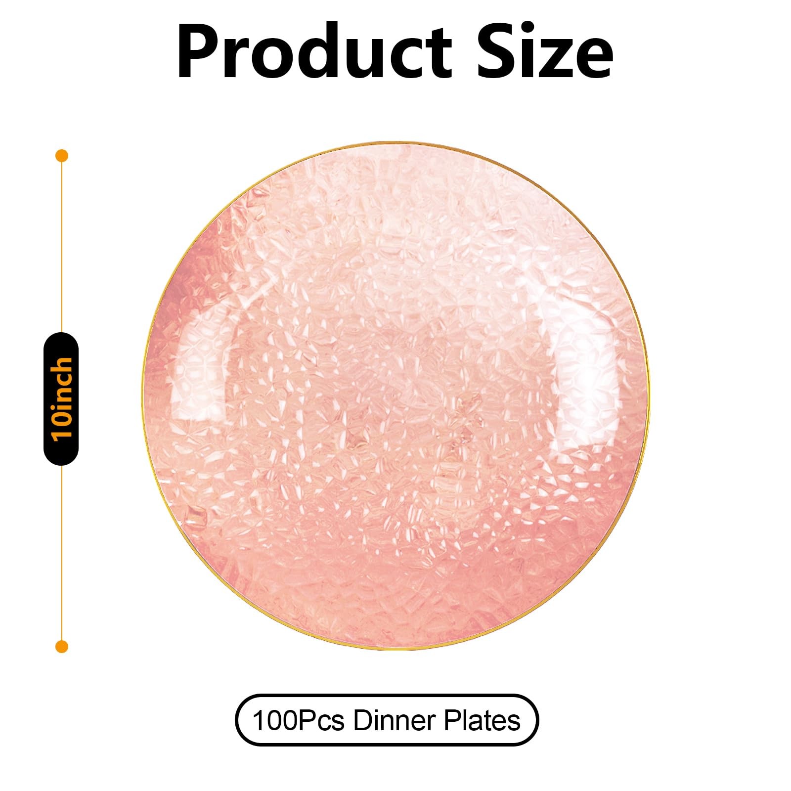 Rubtlamp 100 Pcs Pink And Gold Plastic Plates – 10 inch 100, clear pink gold