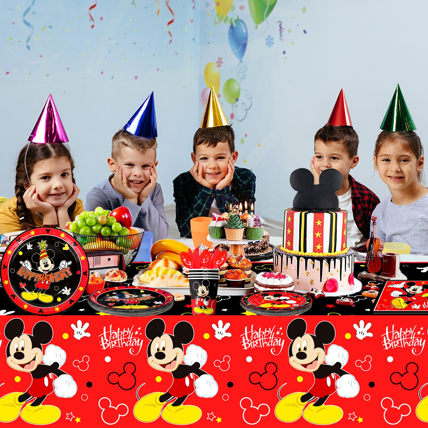 141Pcs Mickey Mouse Party Decoration Disney Party Supplies Tableware Plates Cups