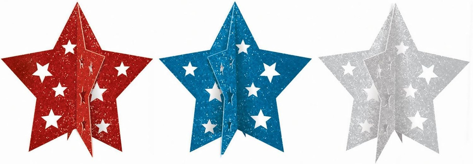 Patriotic Pride Glitter Paper Mini 3D Centerpieces – 5″ (3 Pc) – Perfect for Cel