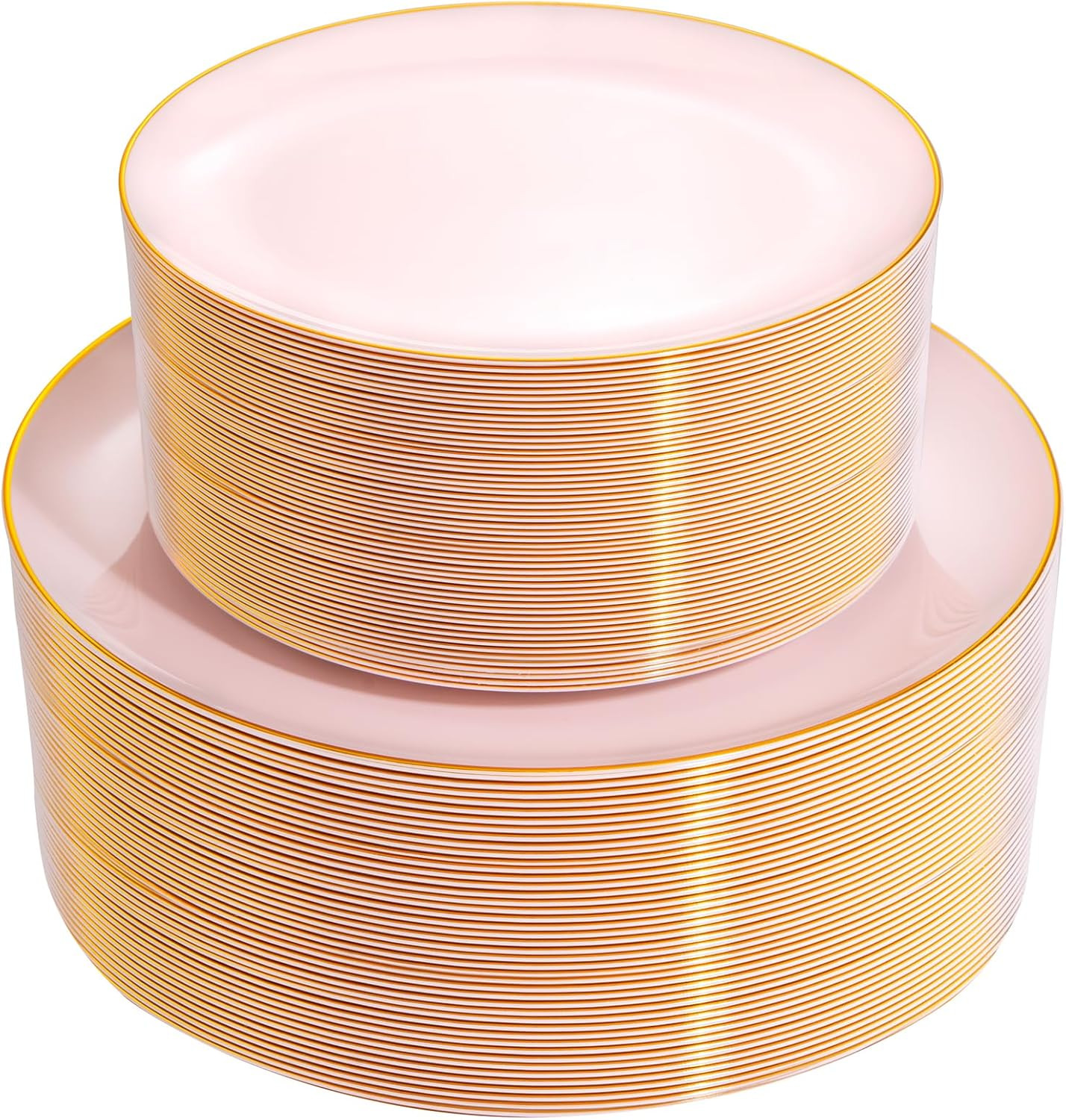 100PCS Pink Gold Disposable Plastic Plates Set Dinner & Dessert Partyware