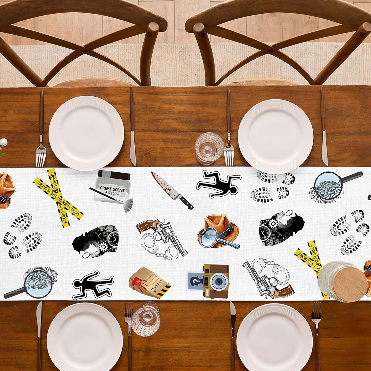 Detective Party Table Runner Spy Murder Mystery Theme Birthday Party Decoration