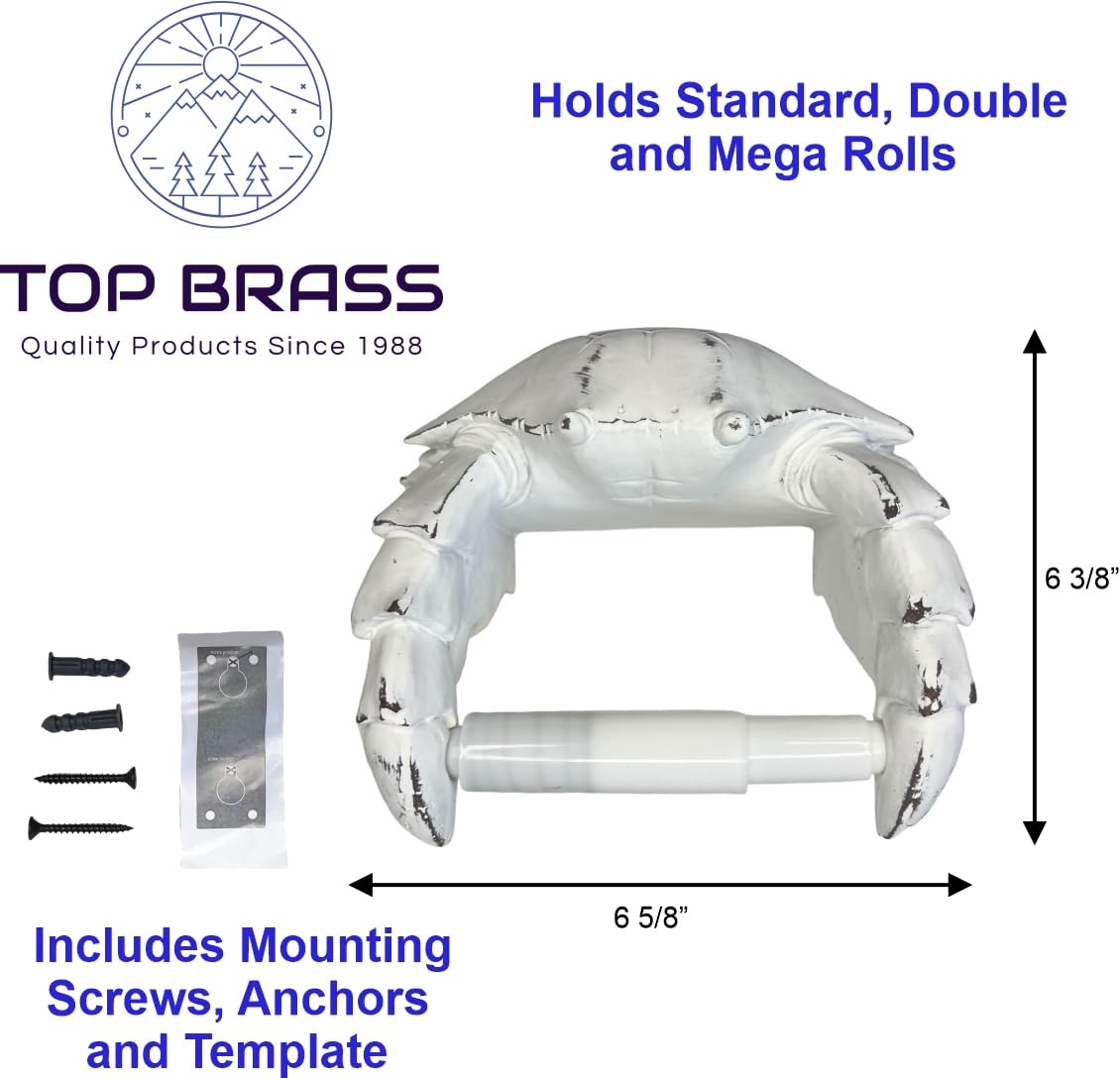 Crab Wall Mount Toilet Paper Roll Holder – Unique Decorative Rustic Nautical Bea