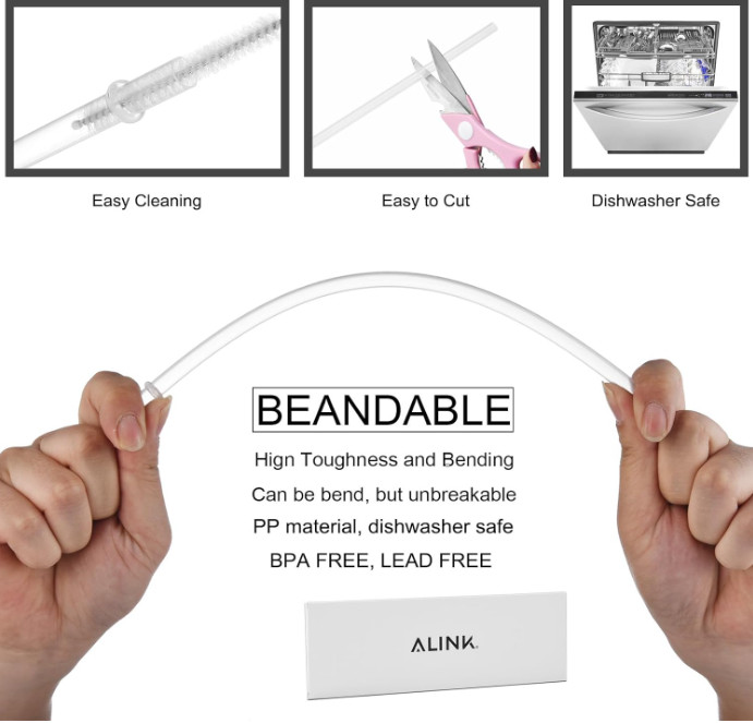 ALINK 12-Pack Reusable Plastic Clear Straws, 13 Inch Extra Long Tumbler Straws 1