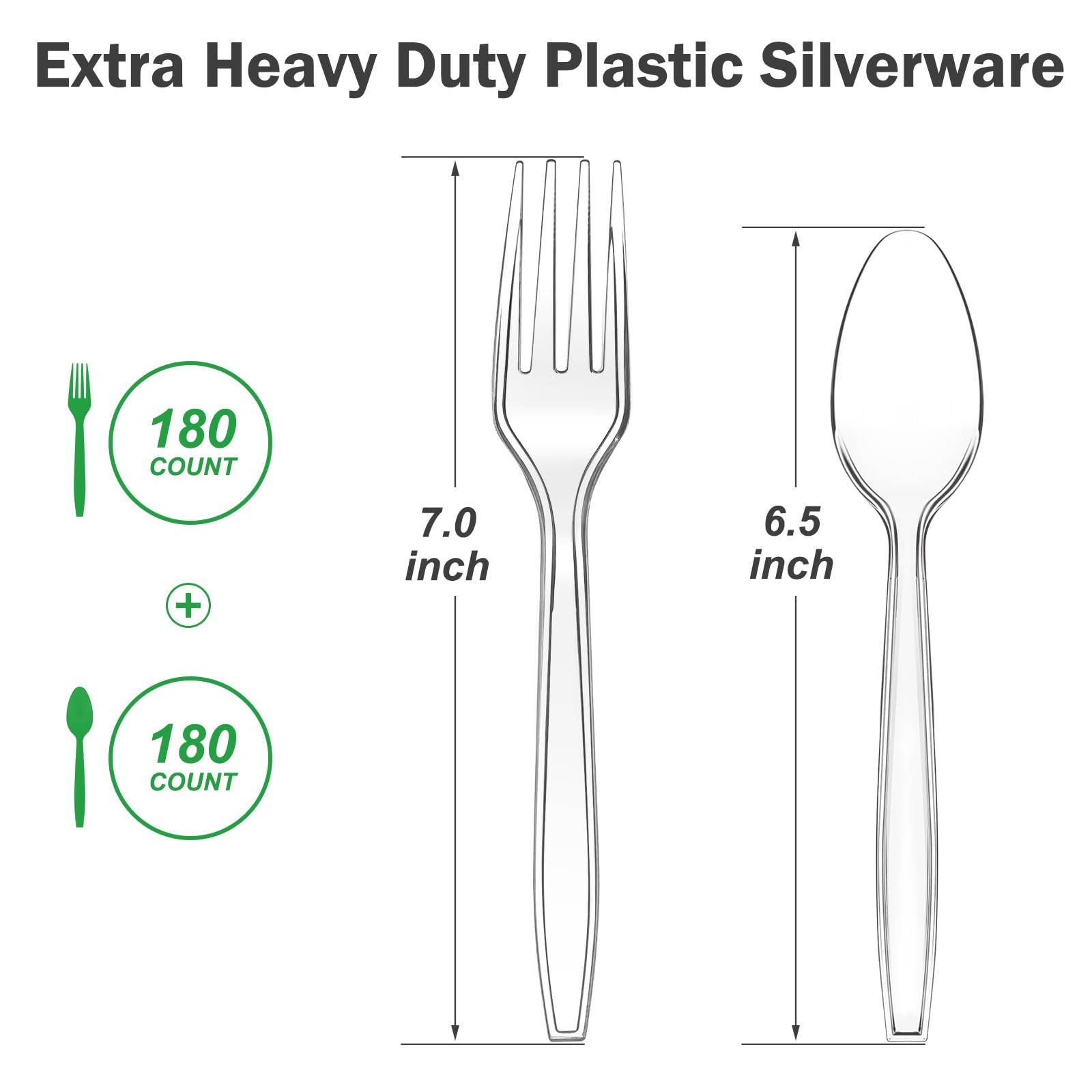 360 Count Extra Heavy Duty Clear Plastic Forks and Spoons, 180 Forks & 180 Sp…