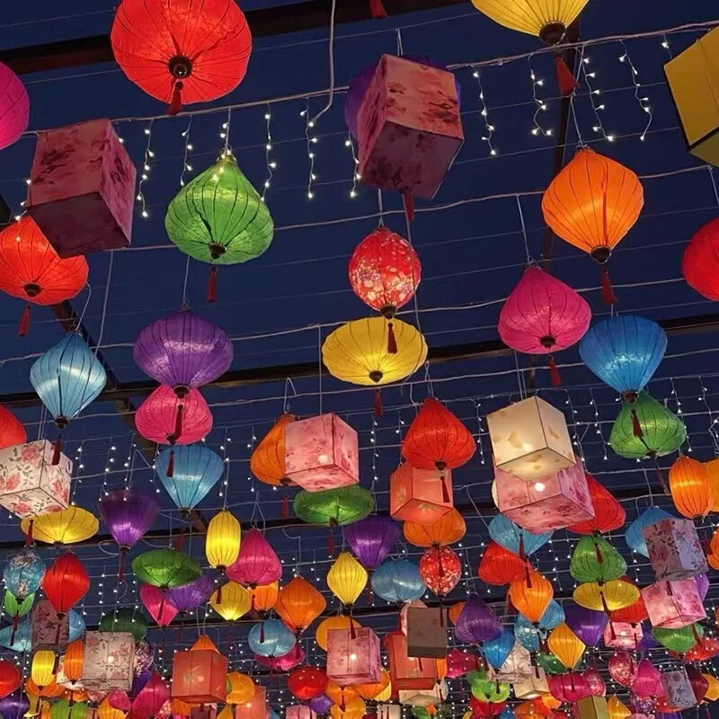 Retro Chinese Hanging Lantern Waterproof Solid Color Festival Party Cloth Decor