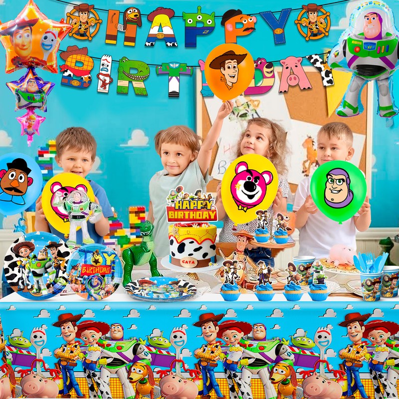 114 Pcs Toy Story Party Decorations Tableware Set Napkin Balloon Plates Backdrop