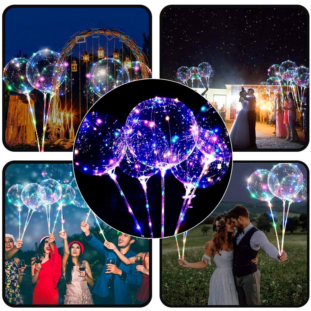 10 PCS LED Light Up BOBO Balloons 20 Inch(WITH THE STICK)10 Pack Clear + PUMP