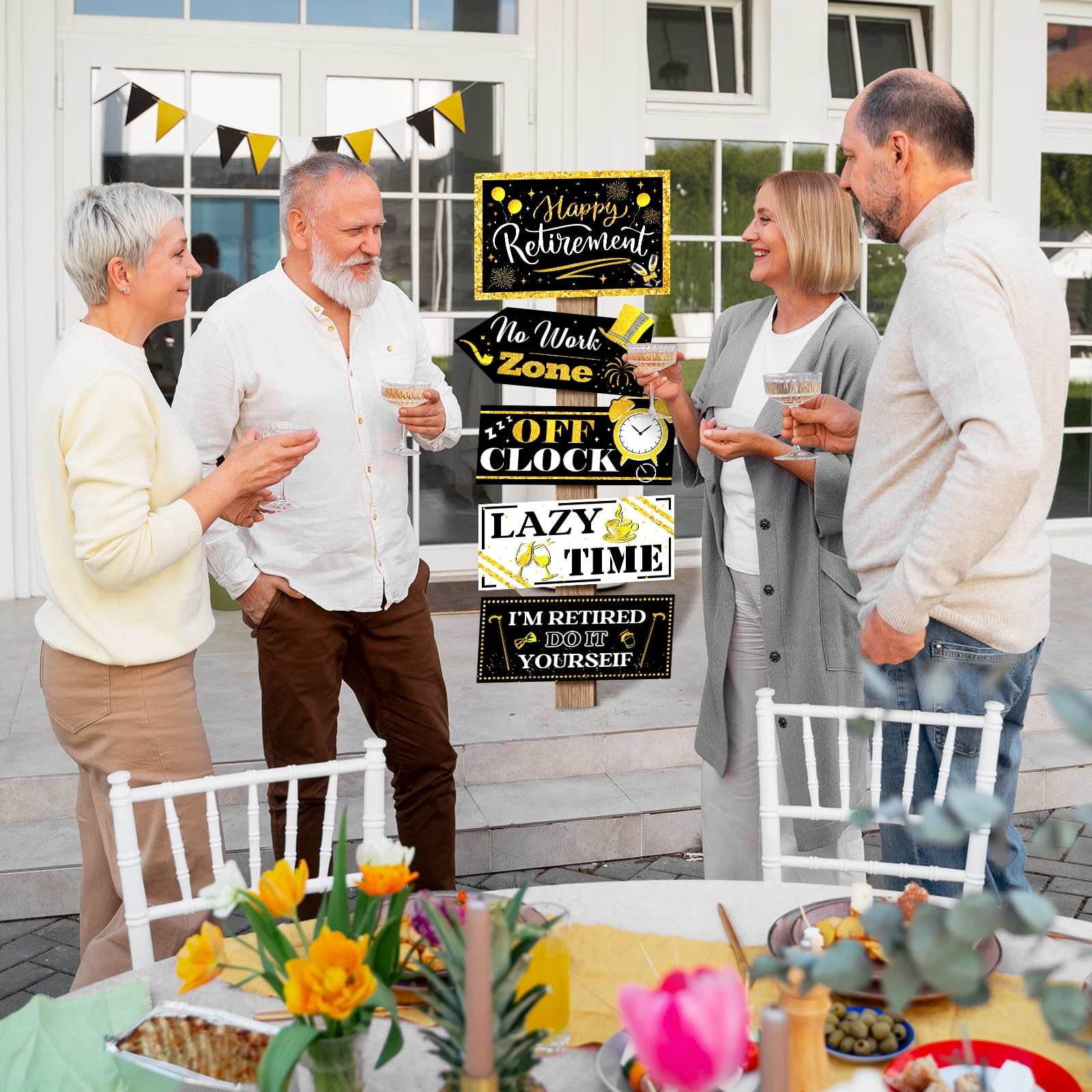 20 Pcs Black and Gold Happy Retirement Banner Sign Party Decorations
