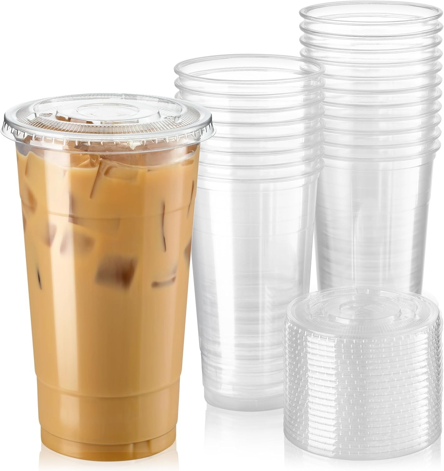 Reusable 32 oz Clear Plastic Cups with Lids, 300 Pack