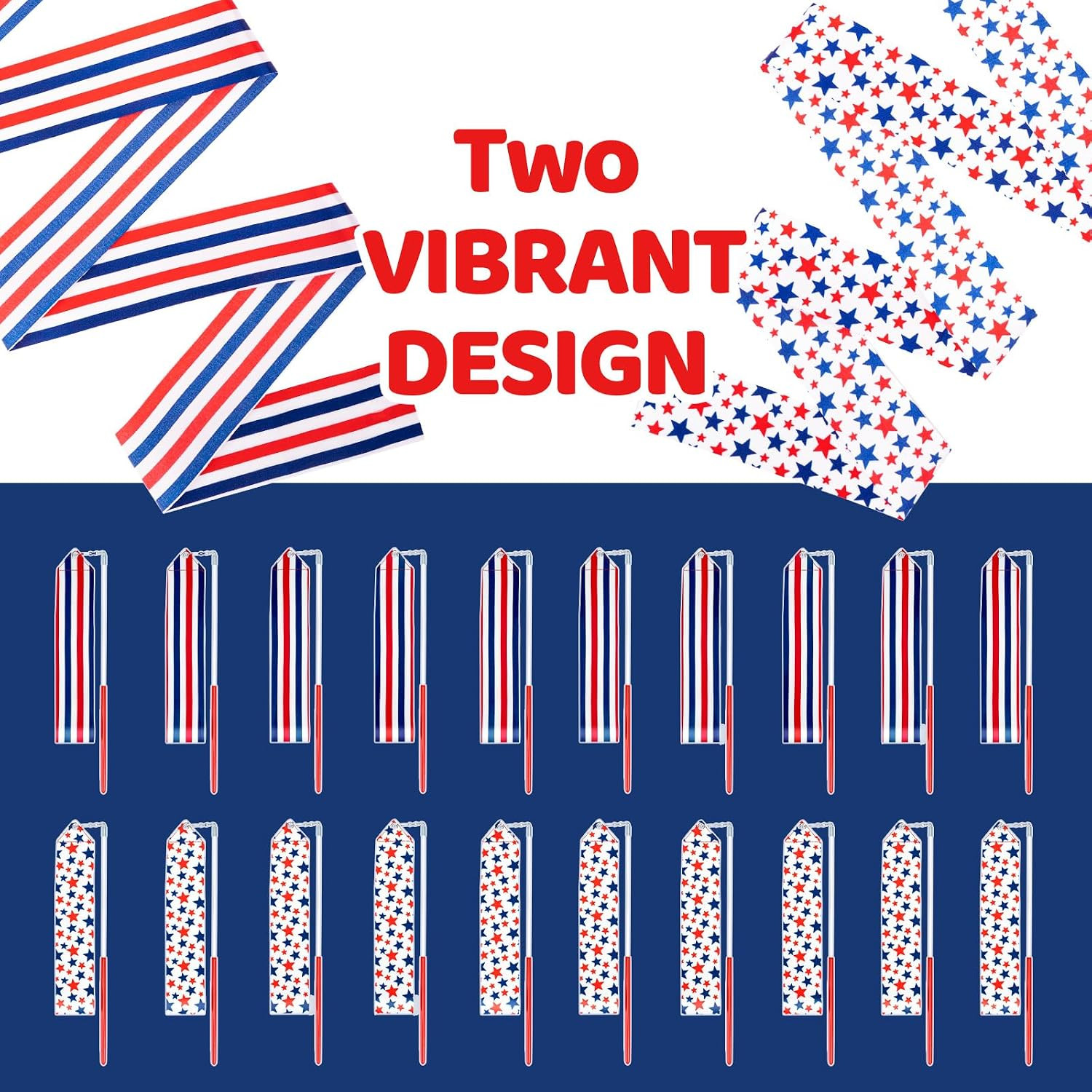 20 Pack Ribbon Dancer Wands for Patriotic Party Favors Supplies, Dancing Ribbon