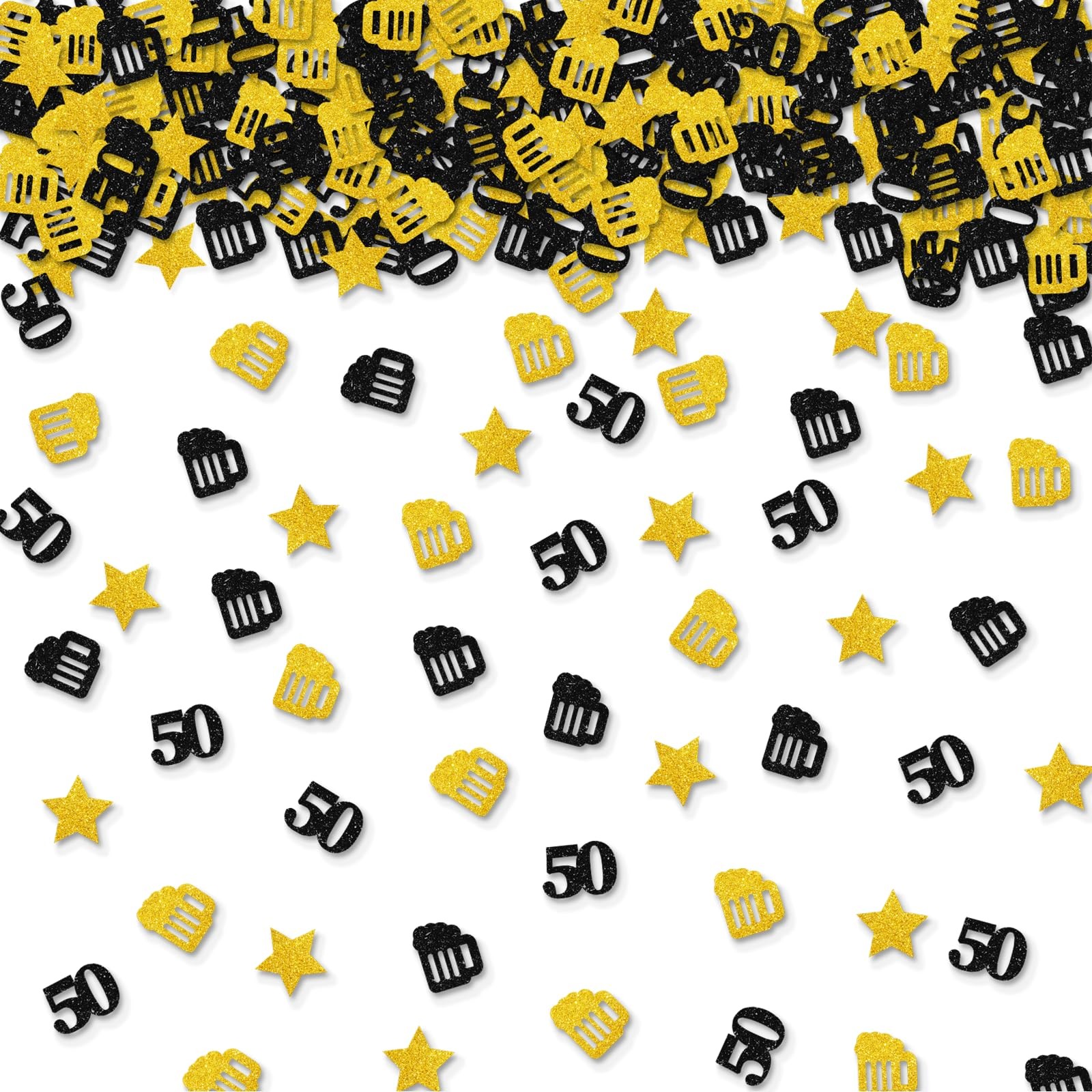 120pcs Beer 50th Birthday Confetti, Black&Gold Glitter Cheers to Fifty Years Tab