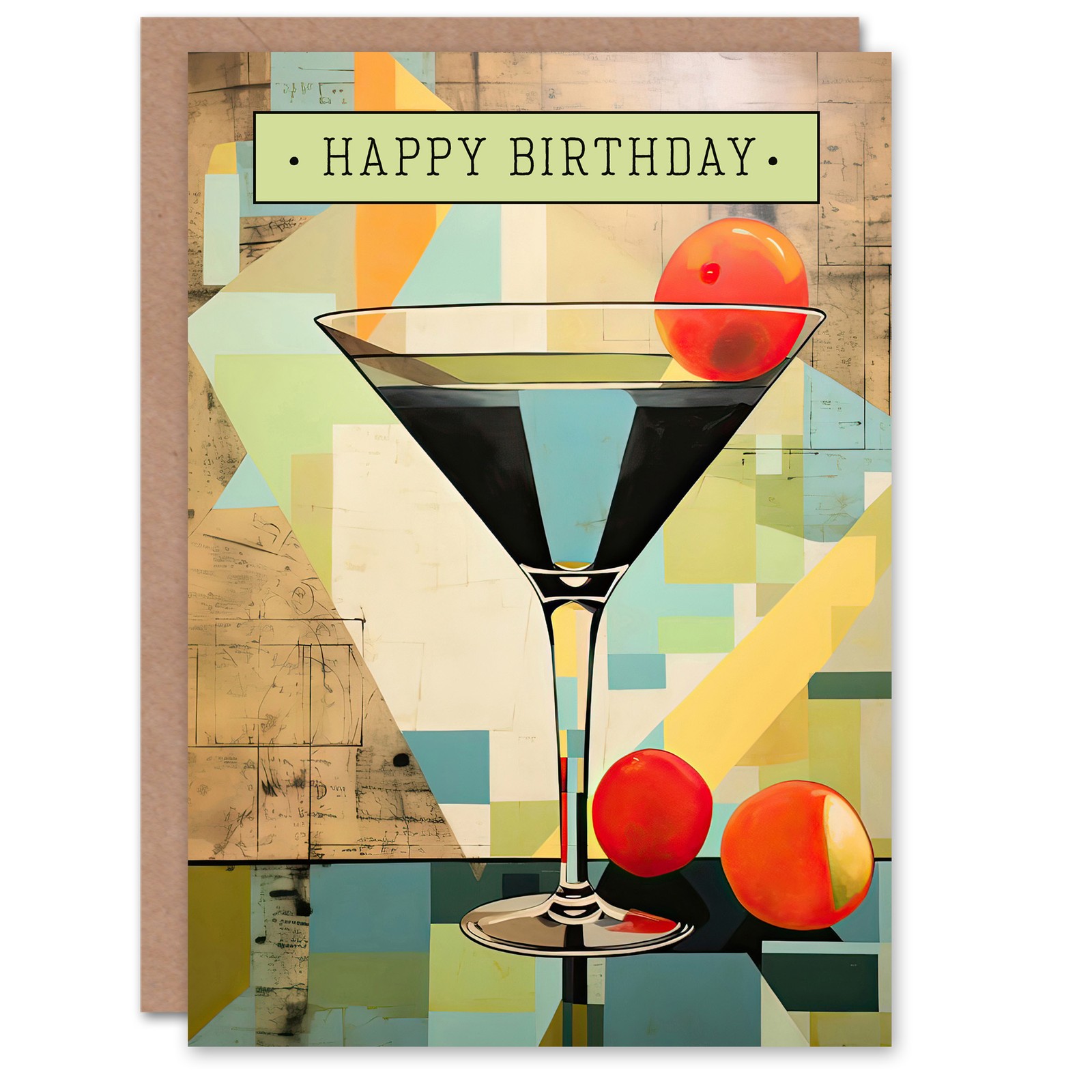 Happy Birthday Modern Art Deco Martini Painting Birthday Card