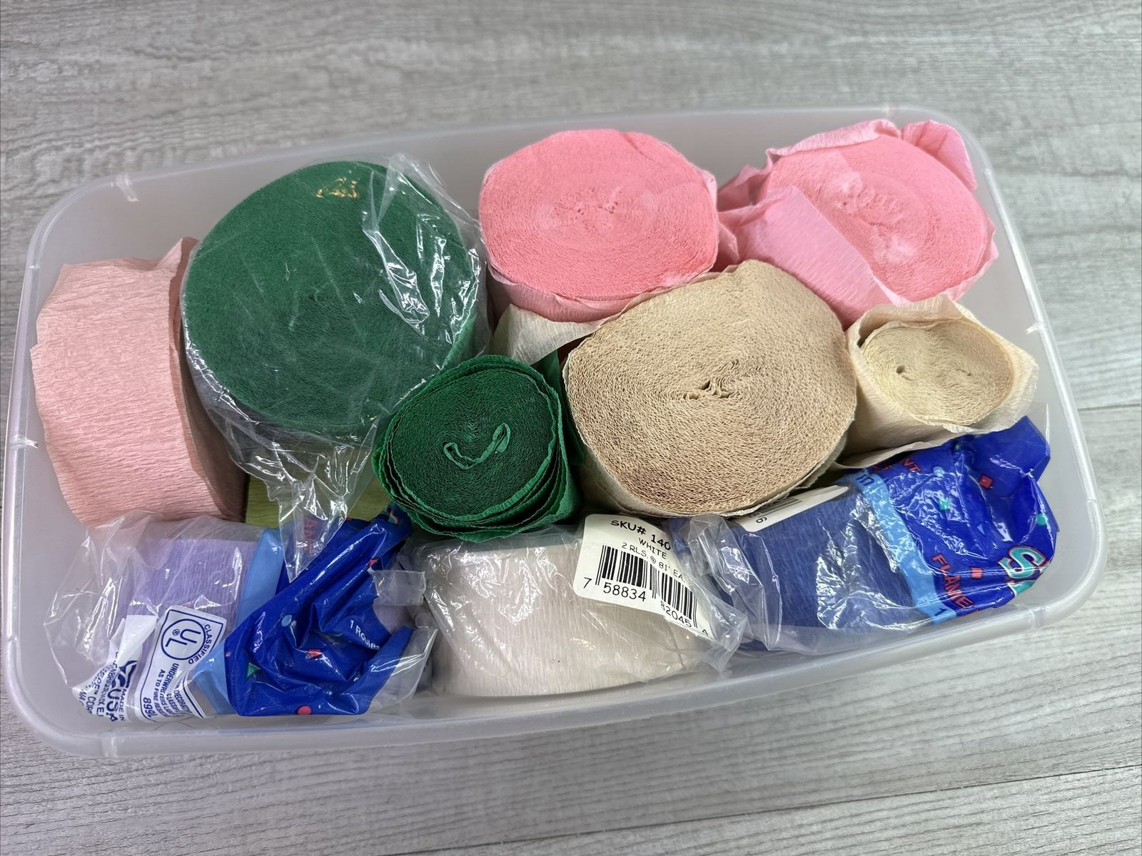 Lot Of Various Color Crepe Paper Streamers & Paper w/ Plastic Tote