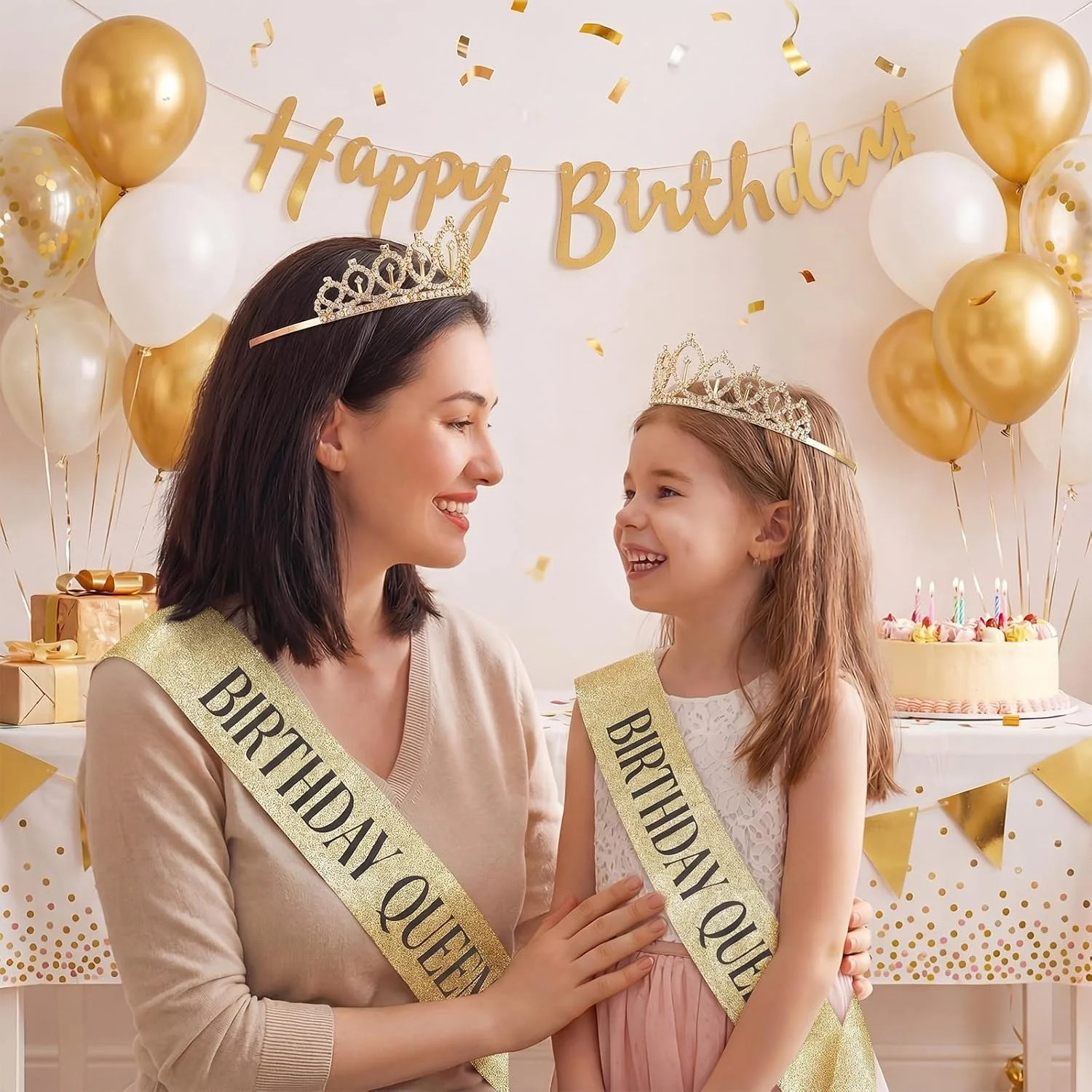 Birthday Crown and Sash for Women, Happy Birthday Tiara for Party Decorations