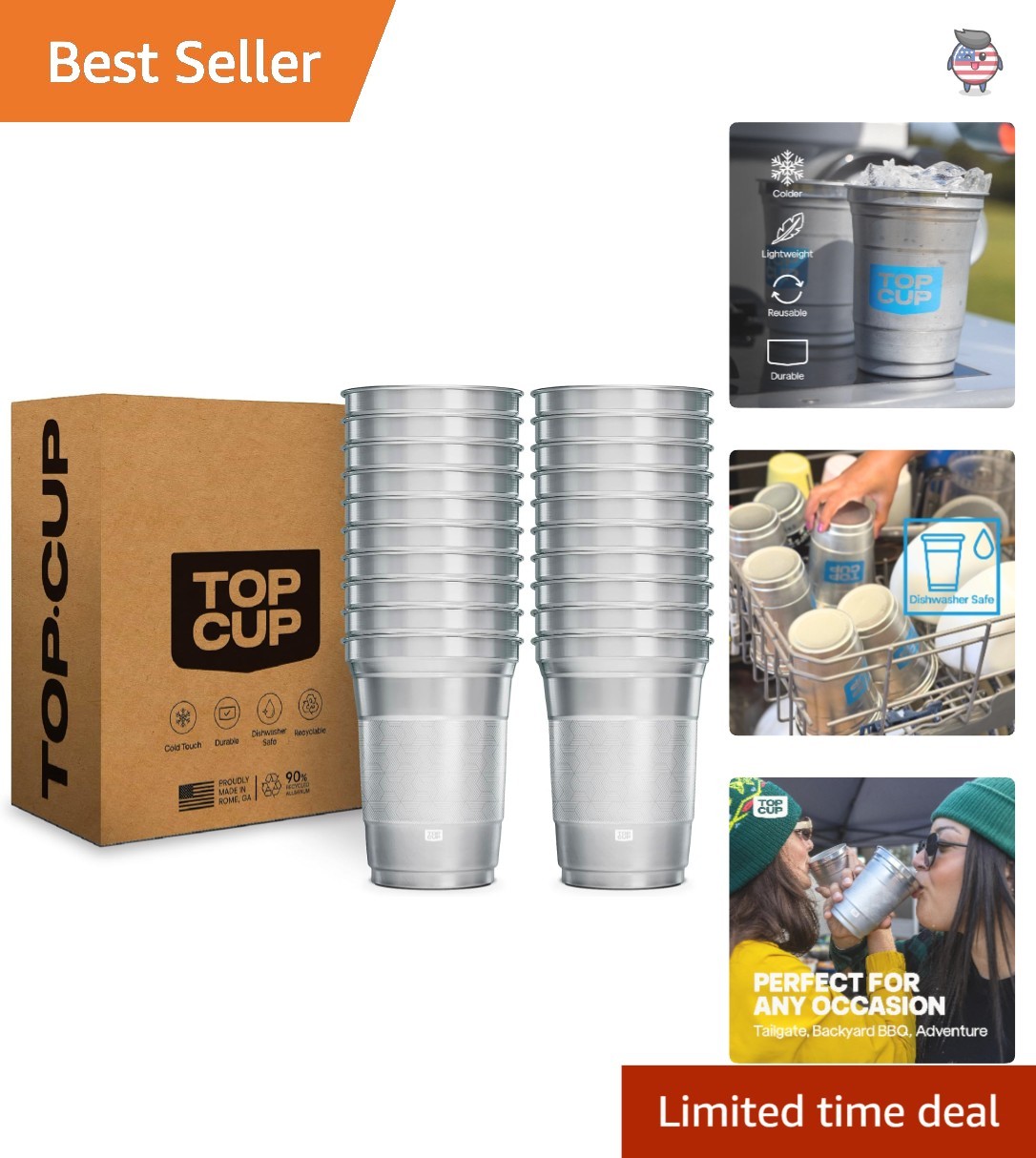 Stylish 20 count Stealth Design Aluminum Cups – 16 Oz, Perfect for Gatherings