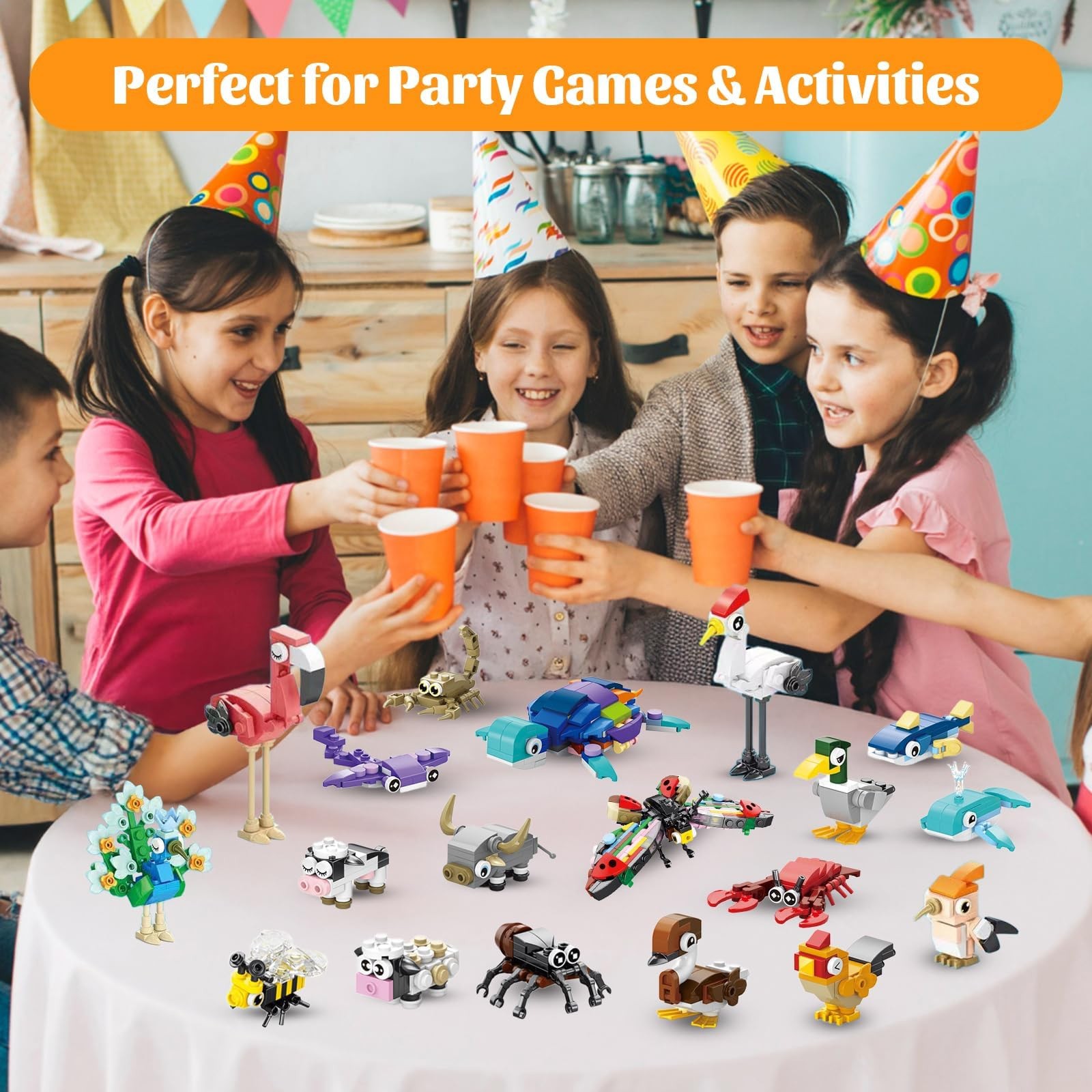40 Packs Party Favors for Kids – 999+ PCS Animal Building Blocks, 4 Themes: O…