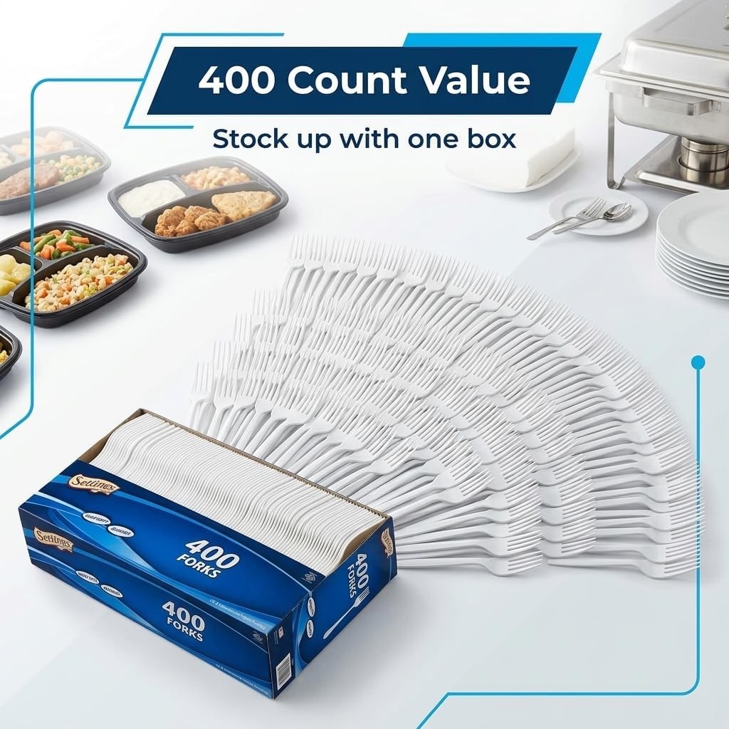 White Plastic Forks, 400 Count – Heavy-Duty Disposable Forks, BPA-Bulk Plastic