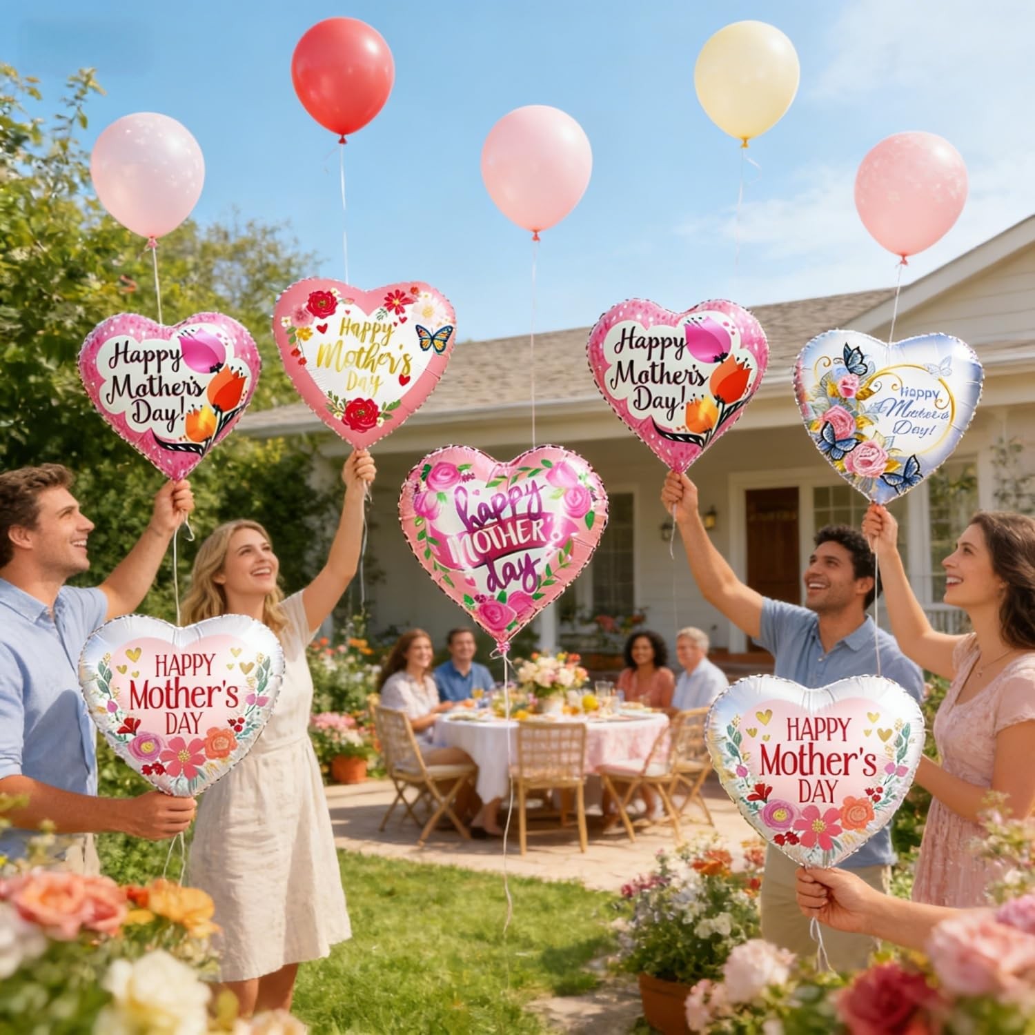 Happy Mother’s Day Balloons 20Pcs 18inch Aluminum Foil Balloons Heart Balloon…