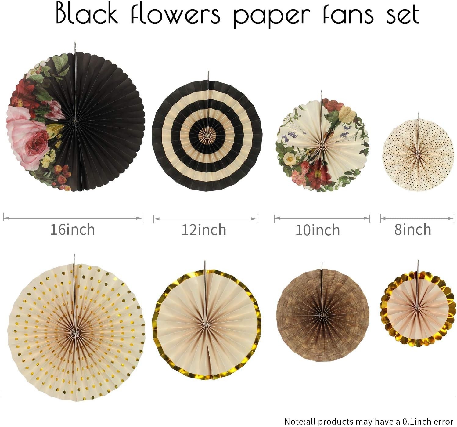 Set of 8 Elegant Hanging Paper Fans for Weddings & Celebrations – Art Deco