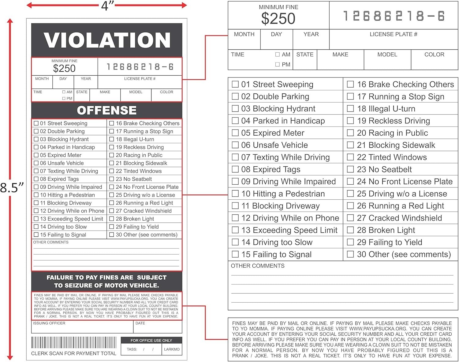 25 Large Fake Parking Tickets – Prank Citations for Kids & Adults, Immersive Fun