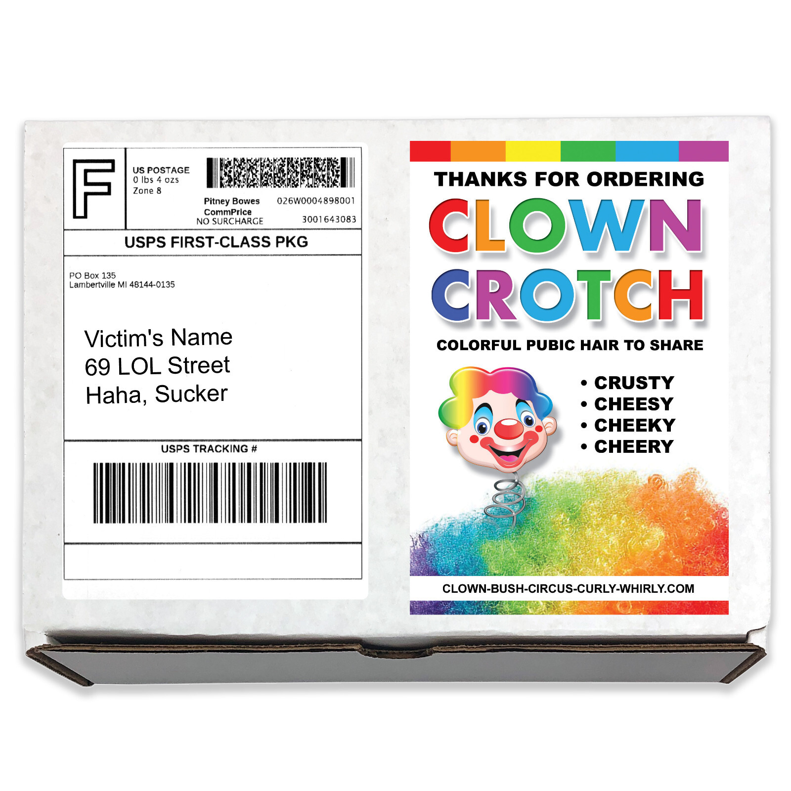 Prank Clown Crotch Mail Gag Sent Directly to your Friends to Embarrass Them!