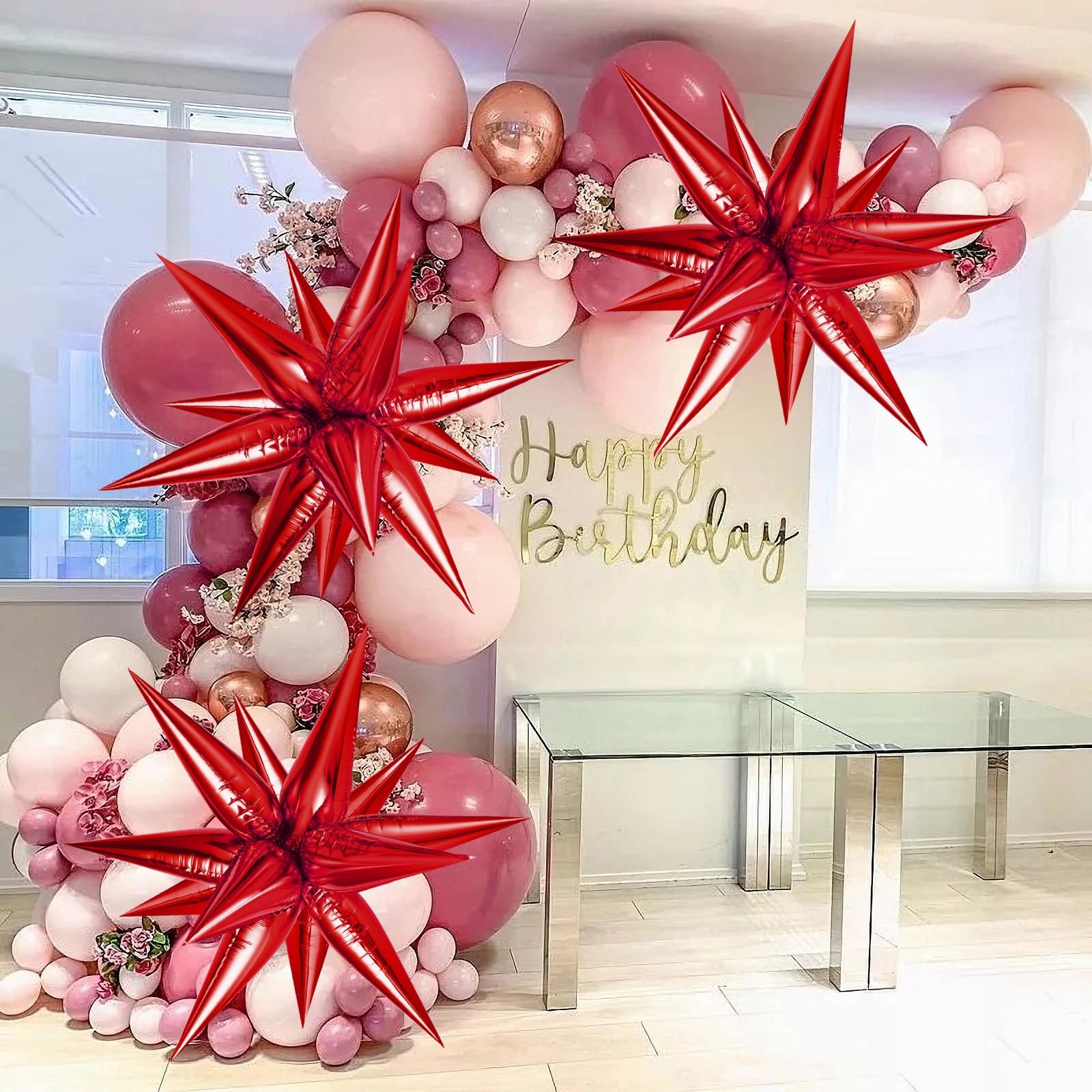 Red Star Foil Balloons, 36 PCS Explosion Cone Balloons, 12 Point 26 Inch Larg