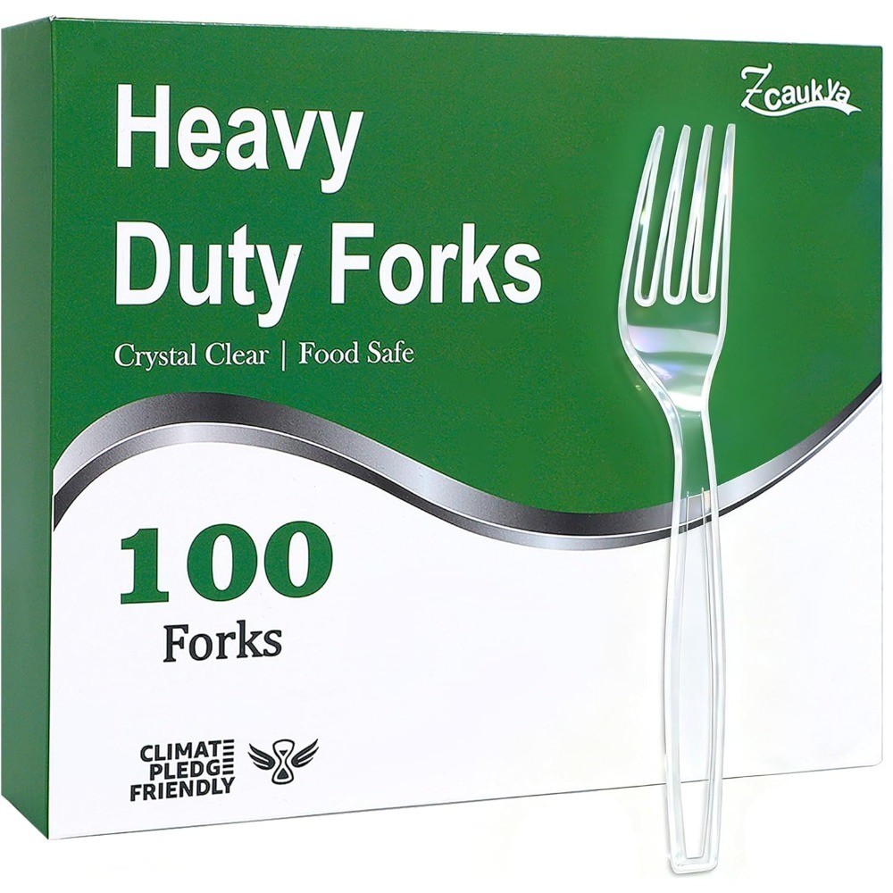 100 Count Disposable Plastic Forks Set, Clear Plastic Forks Bulk, Heavy Duty