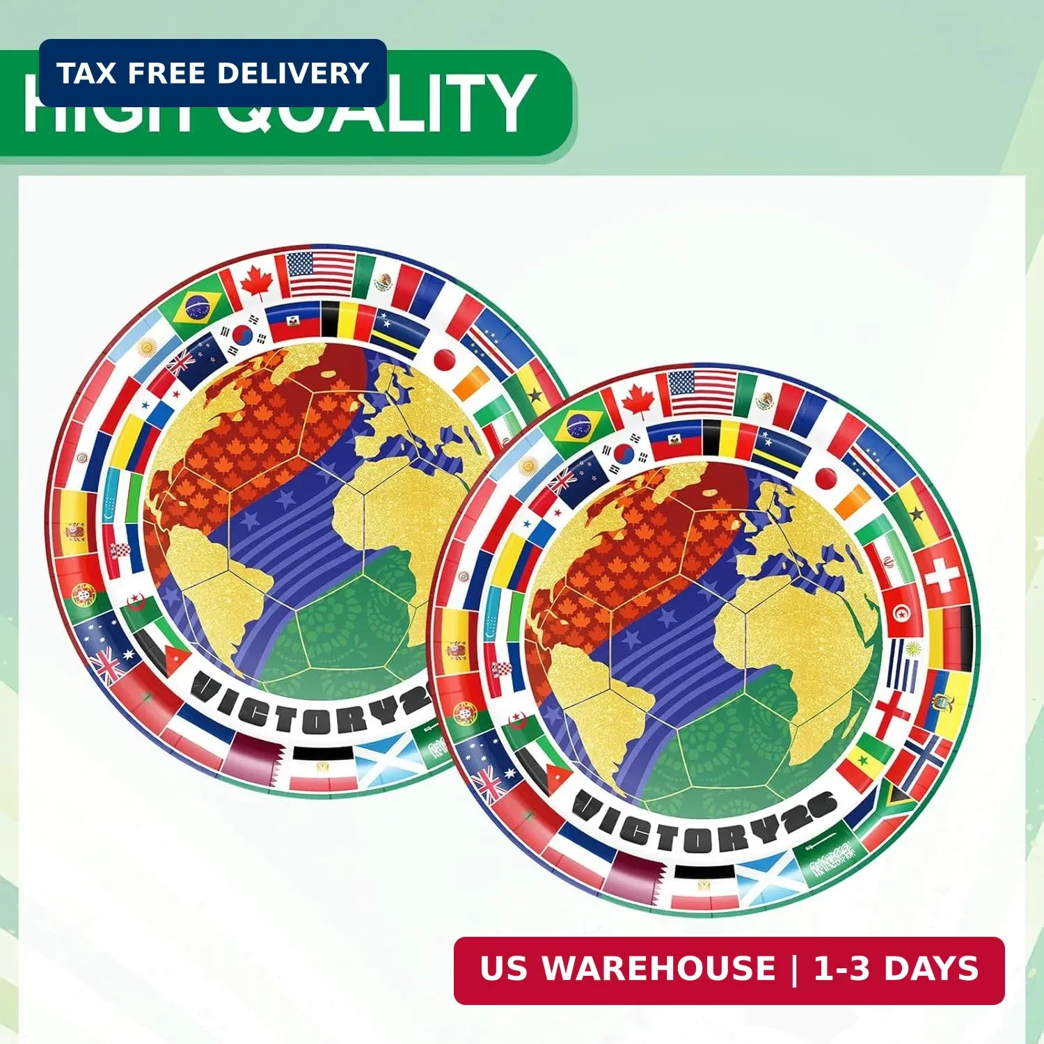 20Pcs 2026 World Soccer Match Theme Paper Plate Set 9 Inch Disposable Party Plat