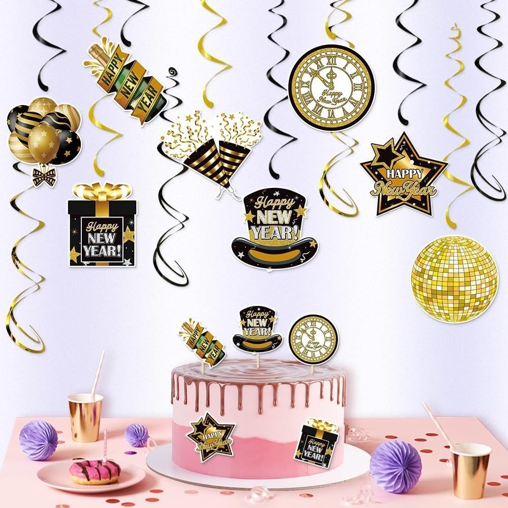 2026 Happy New Year Hanging Swirls 2026 New Years Eve Party Decoration Swirls