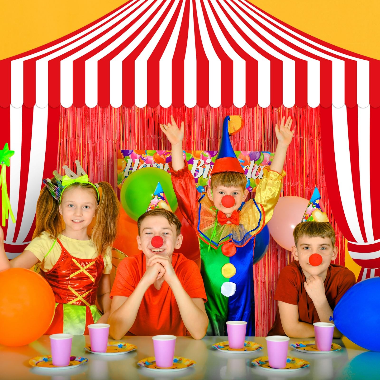 5 PCS Carnival Circus Tent Party Decorations Set Tinsel Fringe Backdrop Red