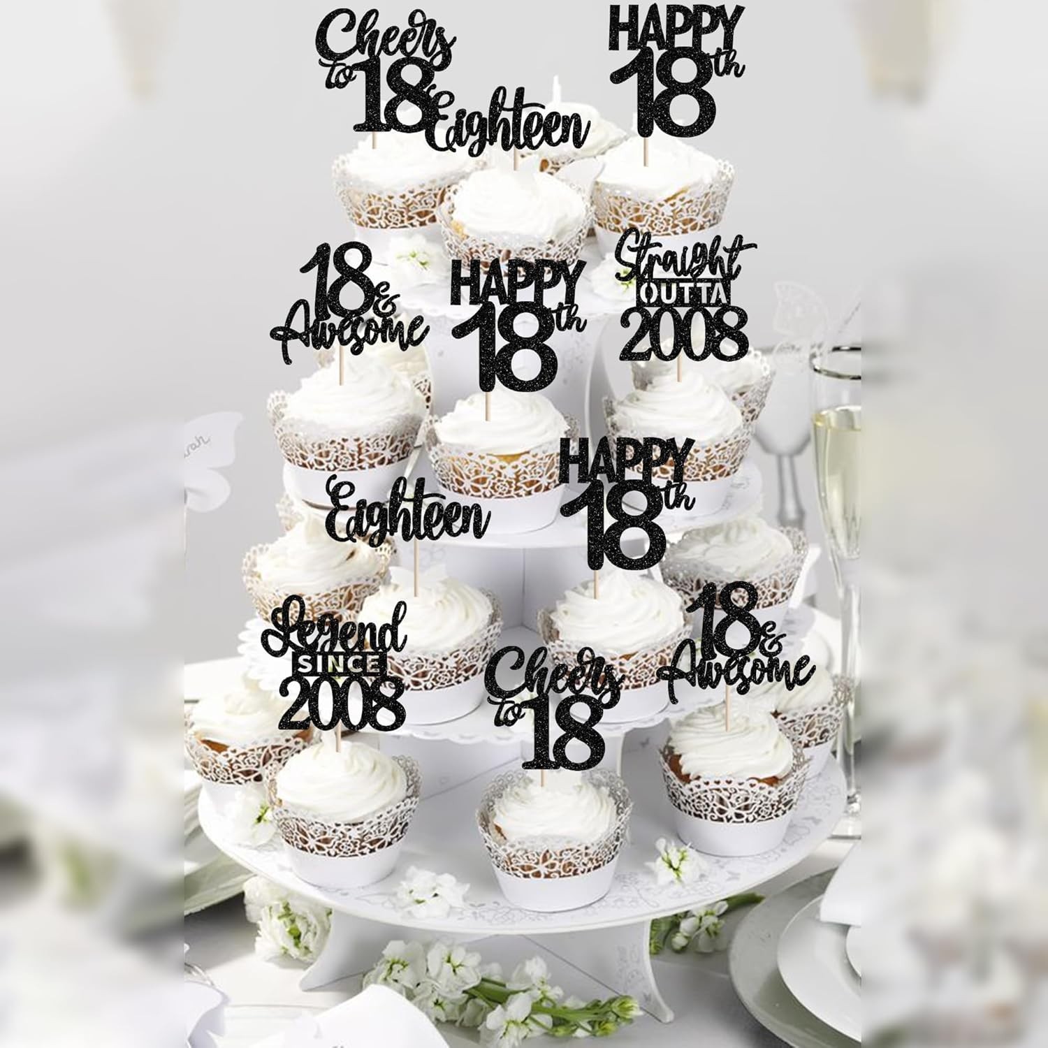 24PCS Black 18th Birthday Cupcake Toppers Eighteen Happy 18th Straight Outta …