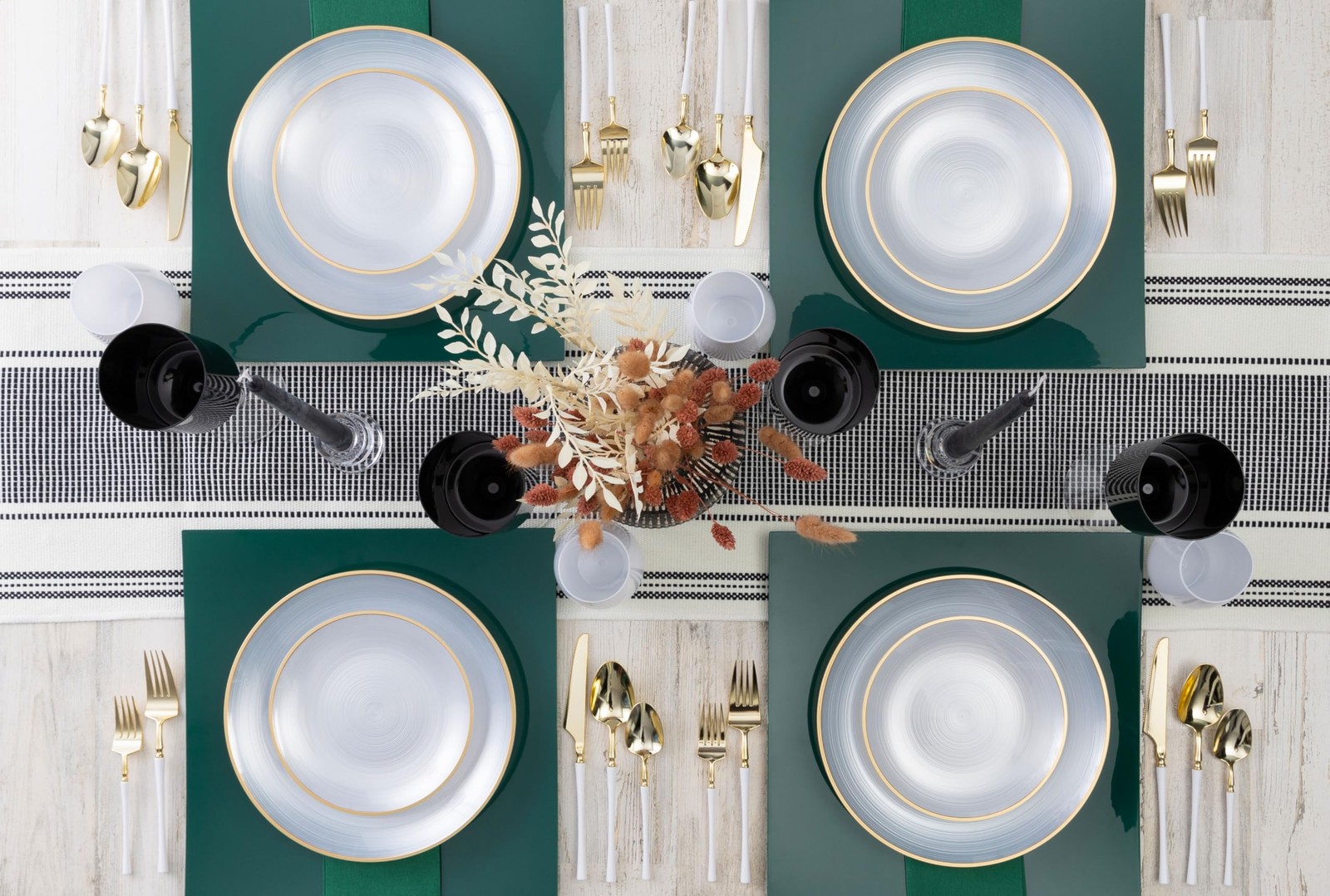 64 Pieces Crystal Design Plastic Plates Combo Pack 7 inch and 10 inch Gold Ri…