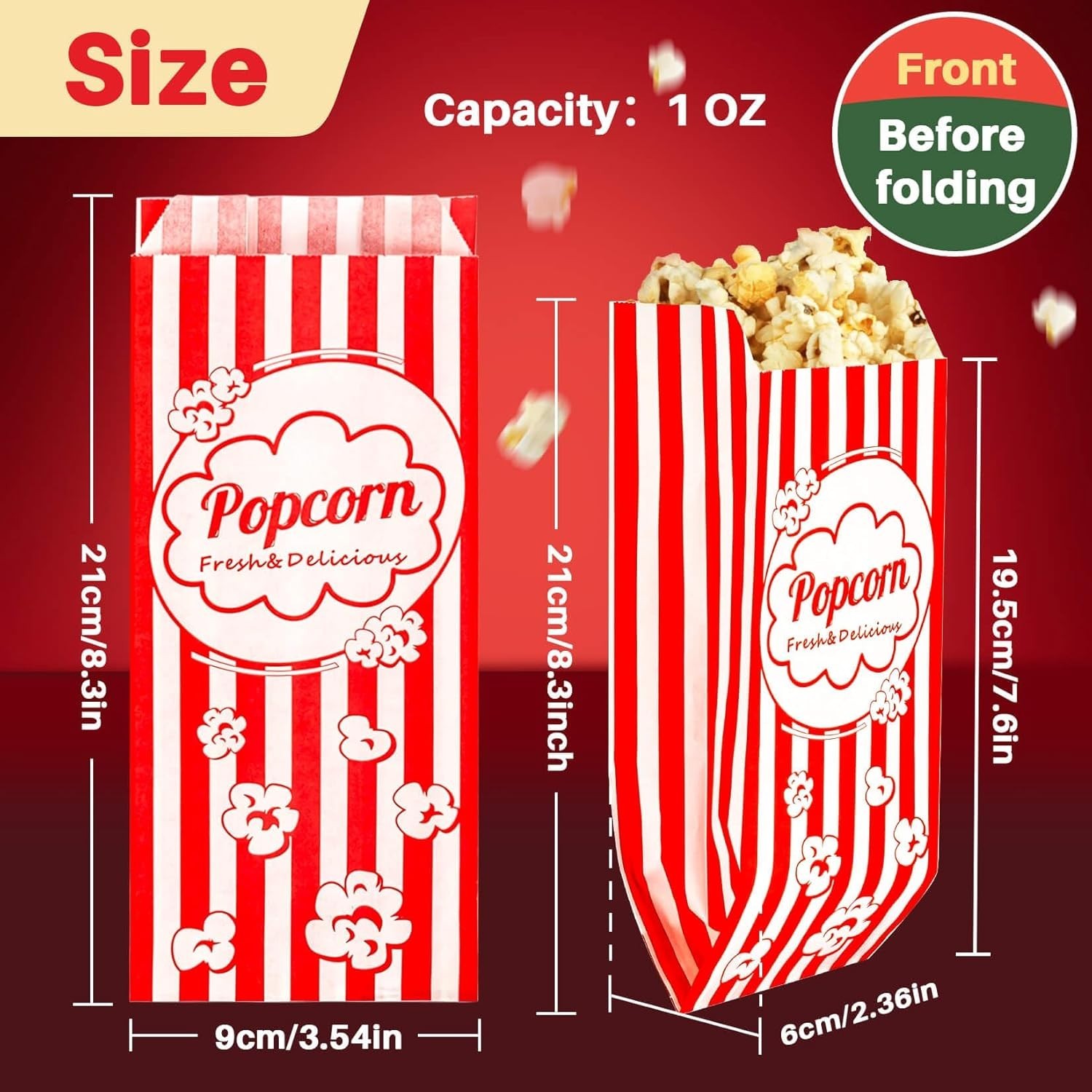 100PCS Popcorn Bags Individual Servings – MAQIHAN Disposable Paper Popcorn…
