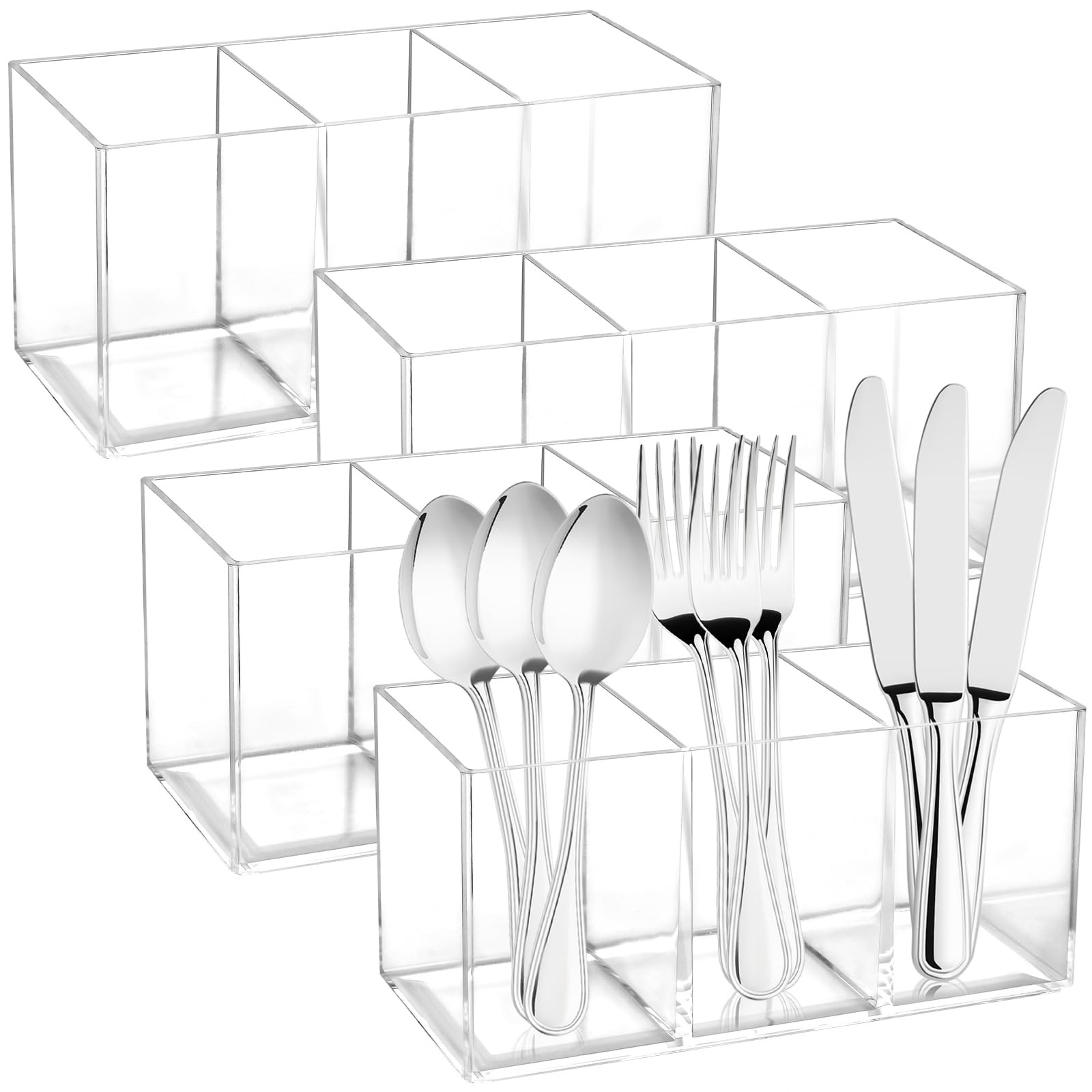 Milkary 4Pack Acrylic Cutlery Storage Organizer, Transparent Plastic Silverware