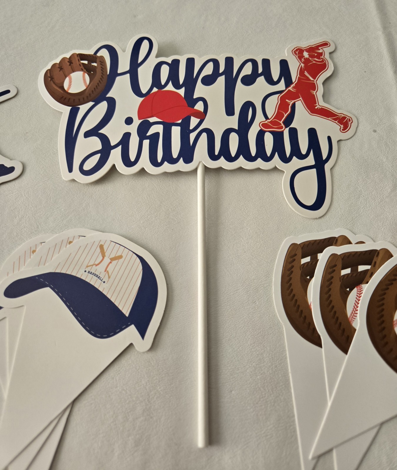 Baseball Birthday Cake Topper and 12 Cupcake Topper Set