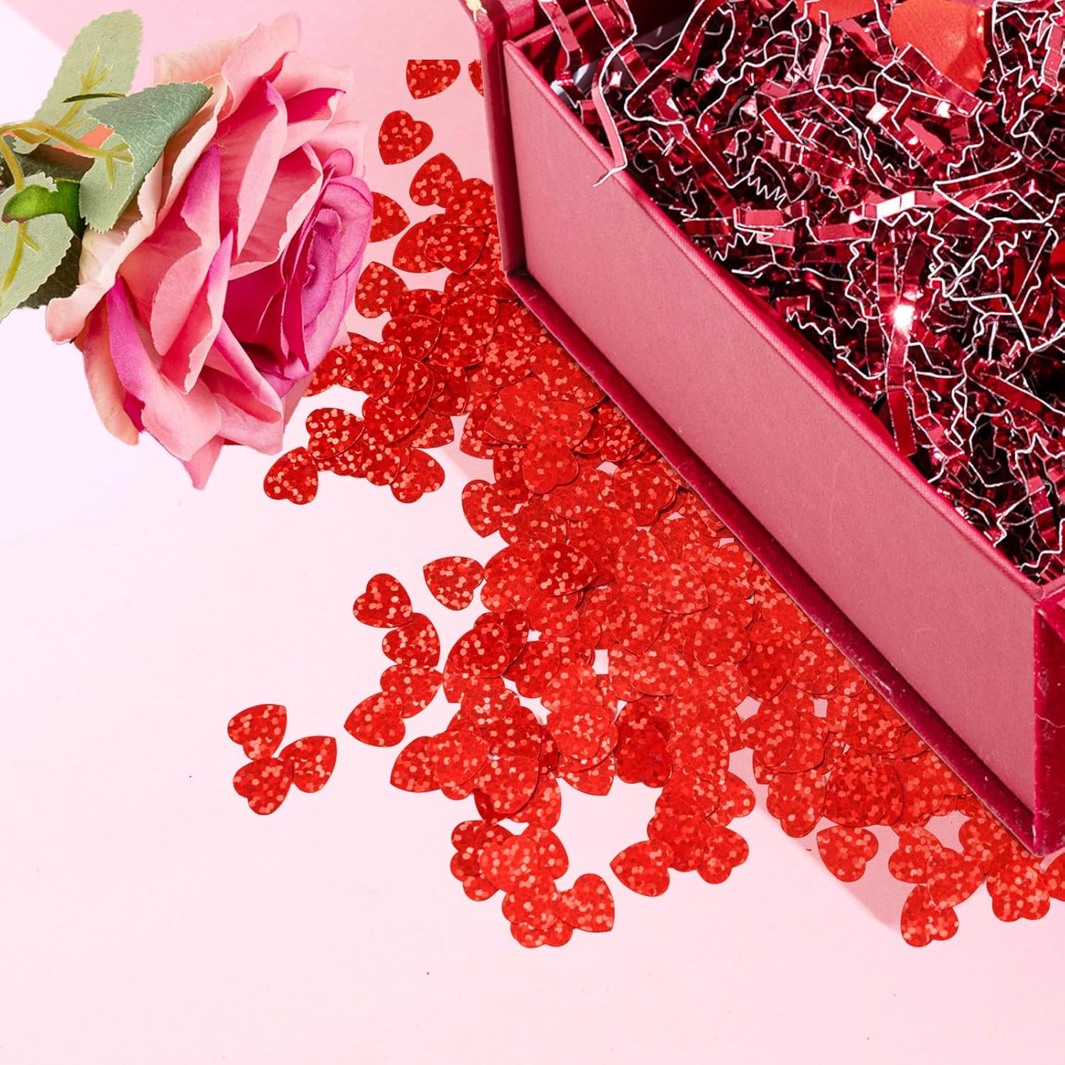 1500Pcs/50G Valentines Day Hearts Confetti Decorations,Iridescent Red Heart Tabl