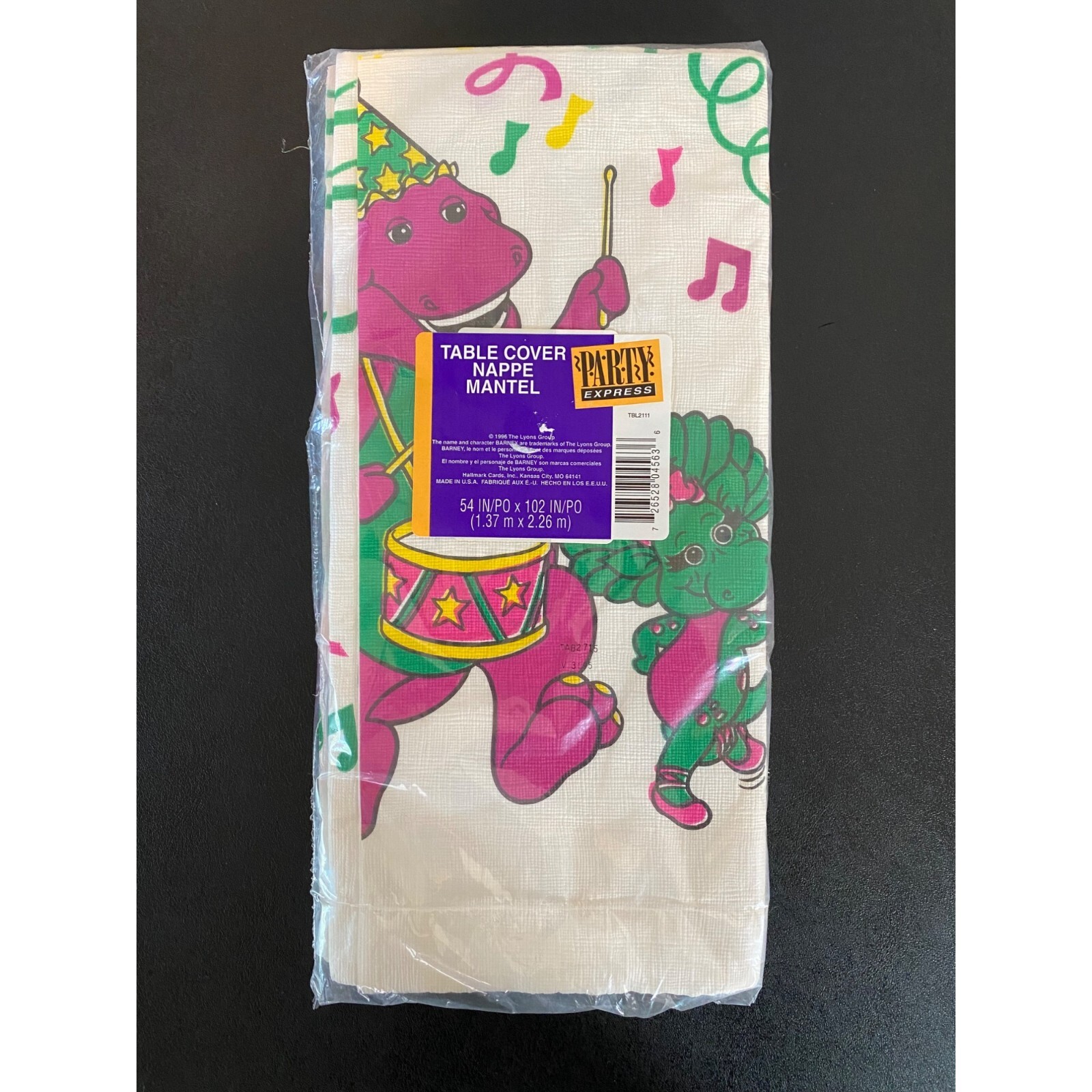 VTG 90s Barney The Dinosaur & Baby Bop Musical Party Table Cover 54″x102″