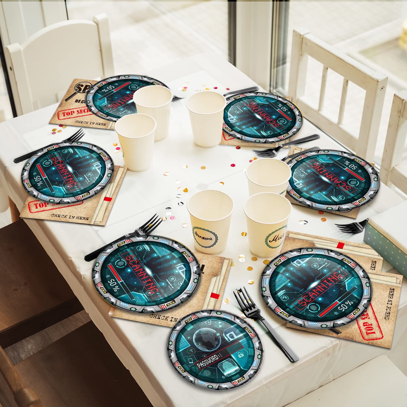 96 Pcs Secret Agent Party Plate and Napkin Top Secret Spy Detective Plates Na…