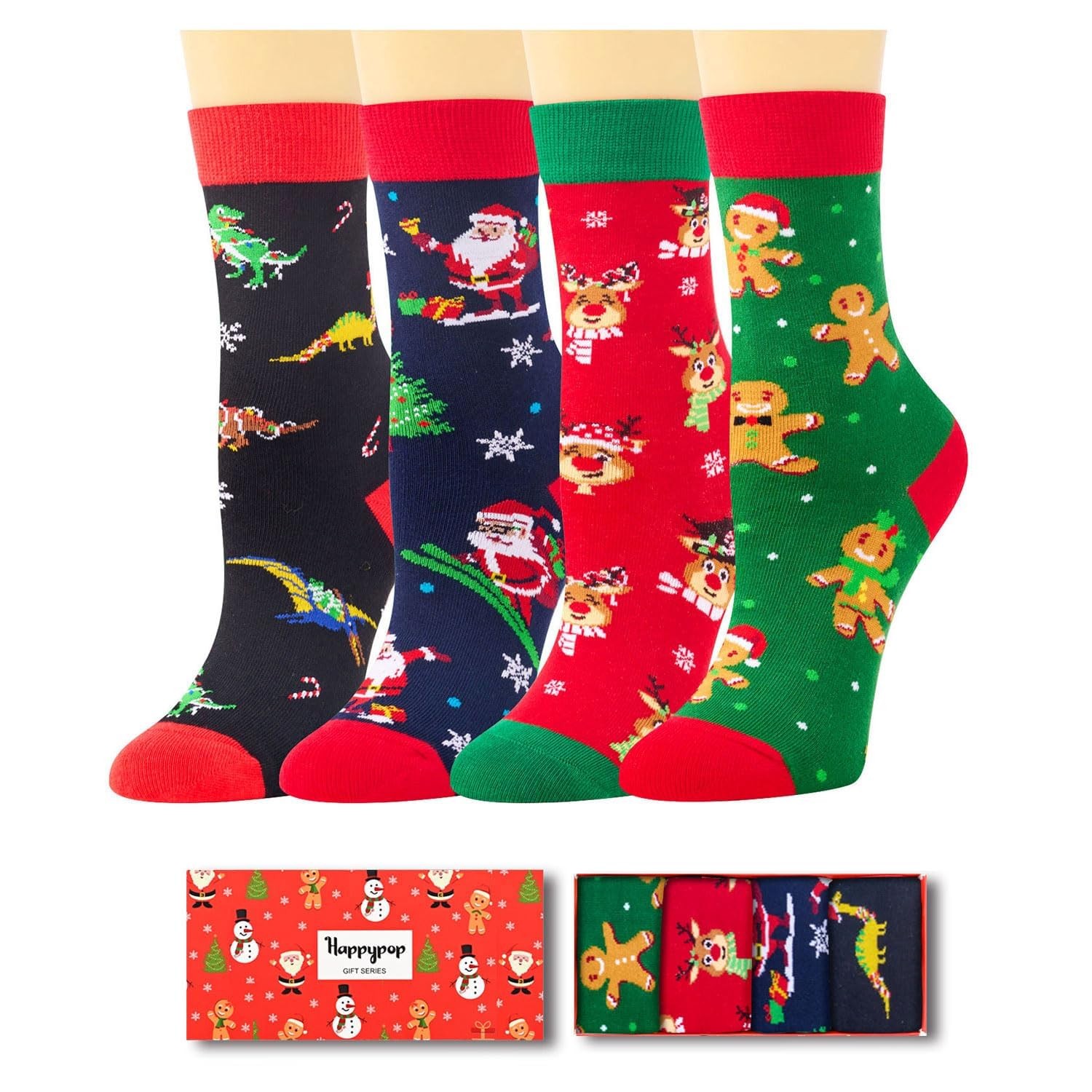 4 Pack Kids Teens Christmas Socks Unisex Xmas Gift Ideas Stocking Stuffer