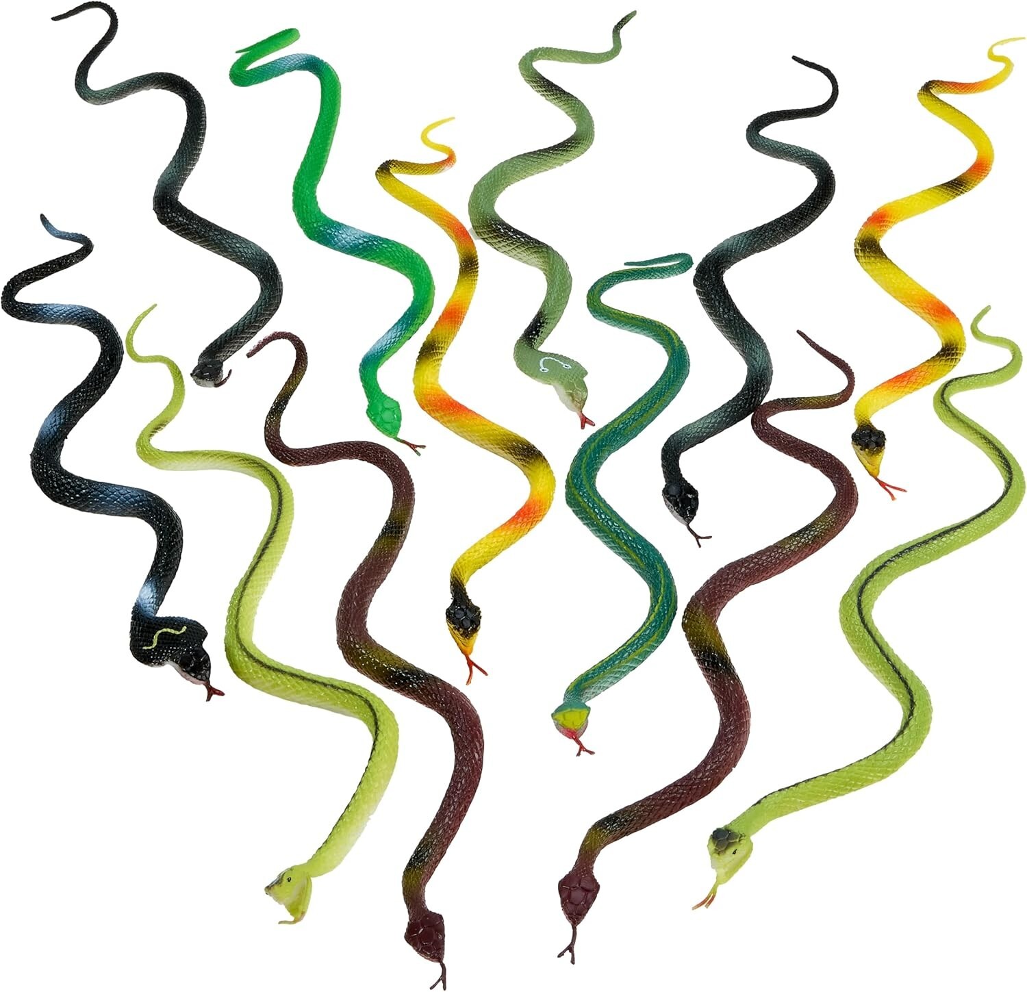 Rubber Toy Snakes – 12-Pack – 14 Inches – Lifelike Fake Plastic Toy Snakes