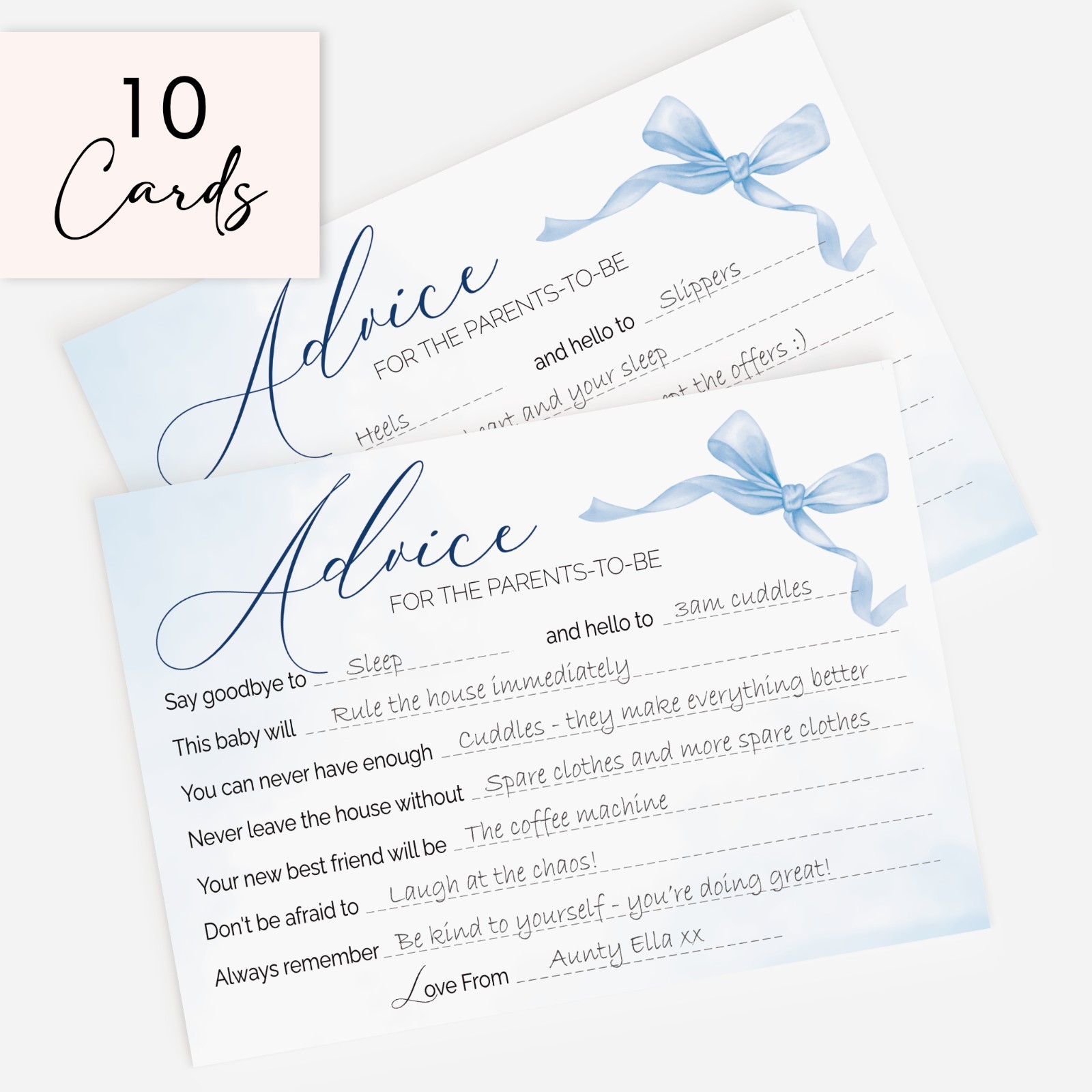 Ribbon Bow Theme Baby Shower Advice Cards Keepsake, Pretty Blue Boys Minimalist